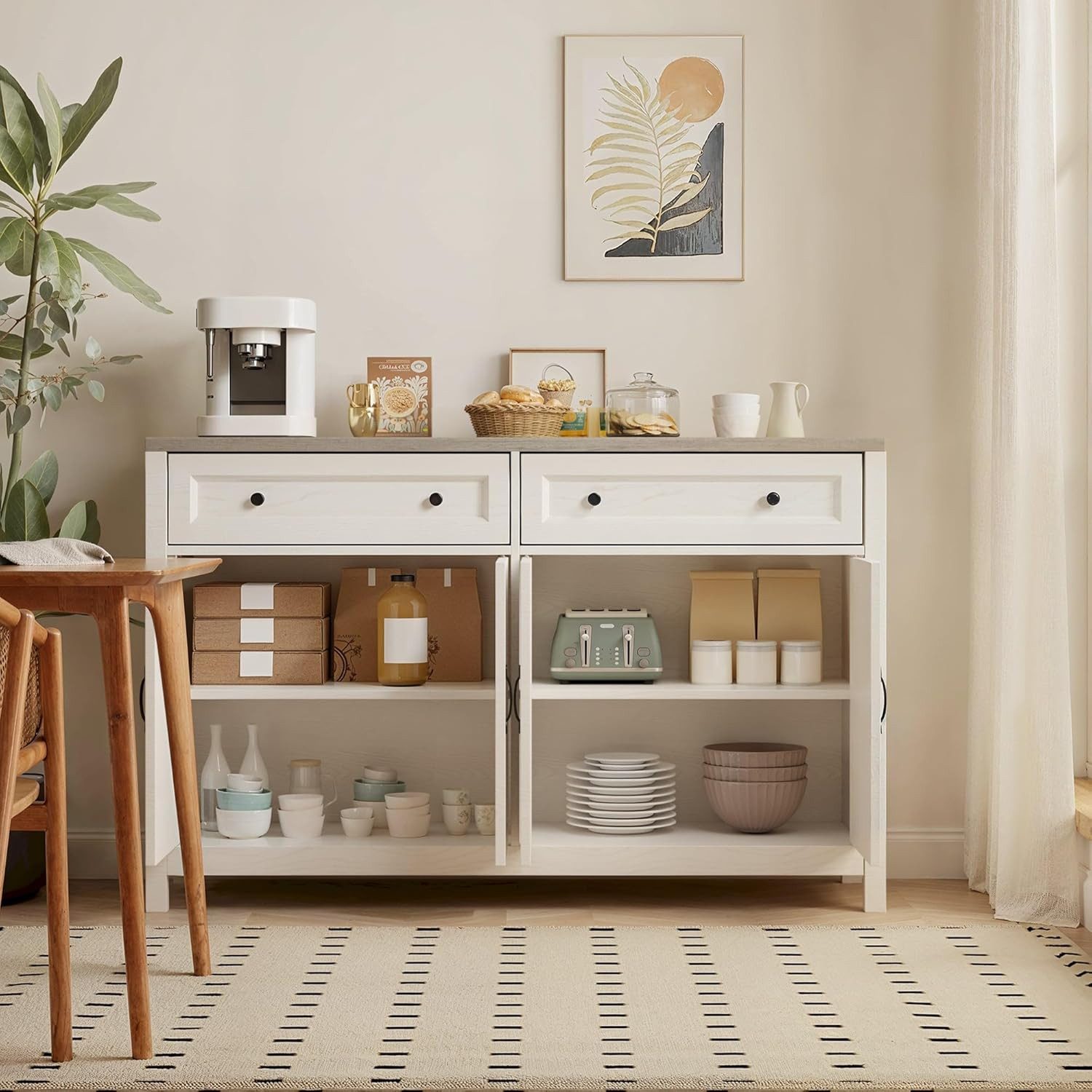 Blishom Sideboard Buffetschrank Küchenschrank Sideboard mit 2 Schubladen 140x40x90 cm (Zwei Schubladen, zwei Schränke), Küchenschrank mit Arbeitsplatten und 4 Türen