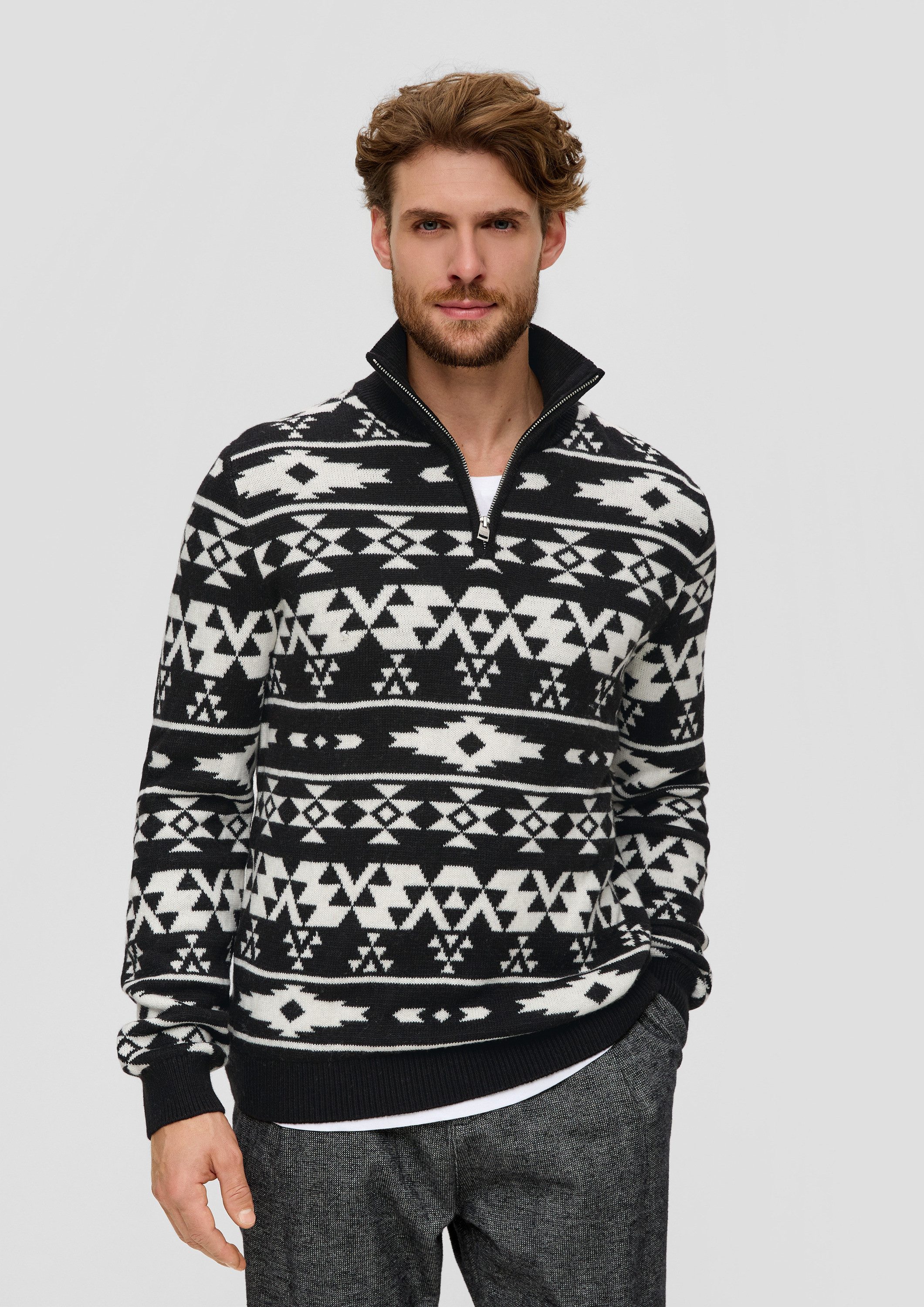 s.Oliver Longpullover Вязаные свитера Troyer mit Jacquard-Muster