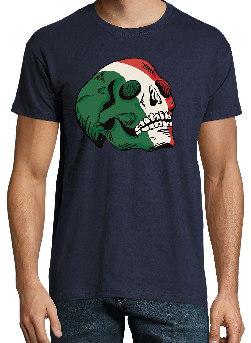 Frontprint T-Shirt trendigem Herren Youth Schädel mit Designz Shirt Navyblau Italy