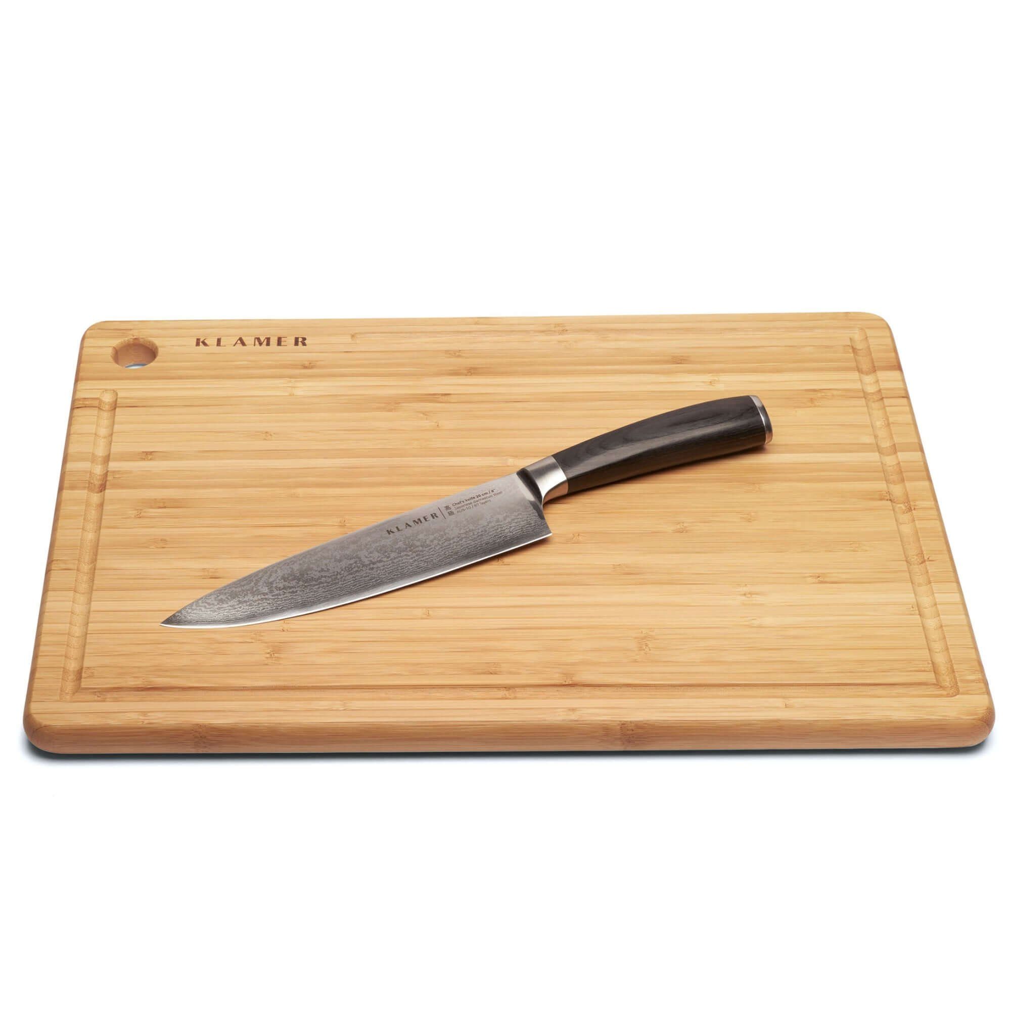 KLAMER Damastmesser Chefmesser 20cm, extra scharfes Küchenmesser, echter japanischer Dama…, 67-Lagen Damaststahl, 61 HRC, 13° Schnittwinkel