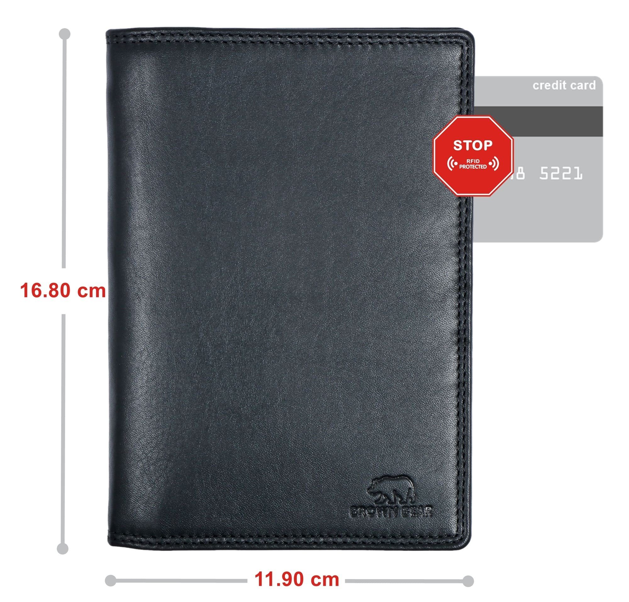 Münzfach Bear Kartenfächer Sichtfächer 13 5 RFID Brown ohne Nappa Ausweisfächer Brieftasche Classic Schwarz Schutz Echtleder, 8013
