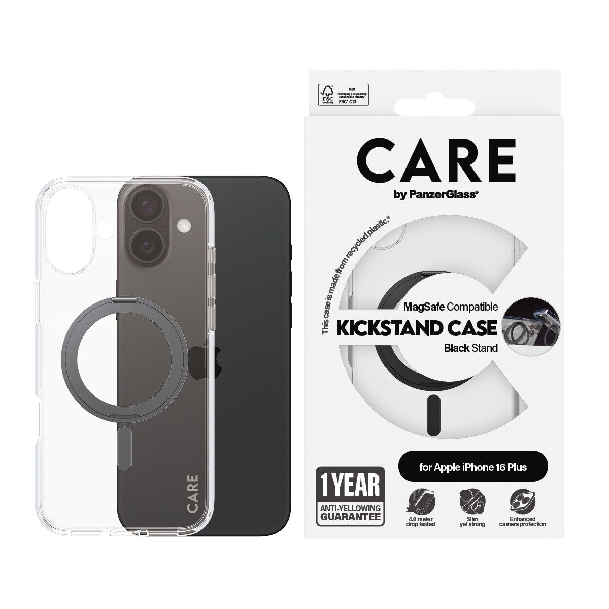 CARE by PanzerGlass Handyhülle Kickstand Case für Apple iPhone 16 Plus, Backcover, Schutzhülle, Handyschutzhülle, Case, Schutzcase, stoßfest
