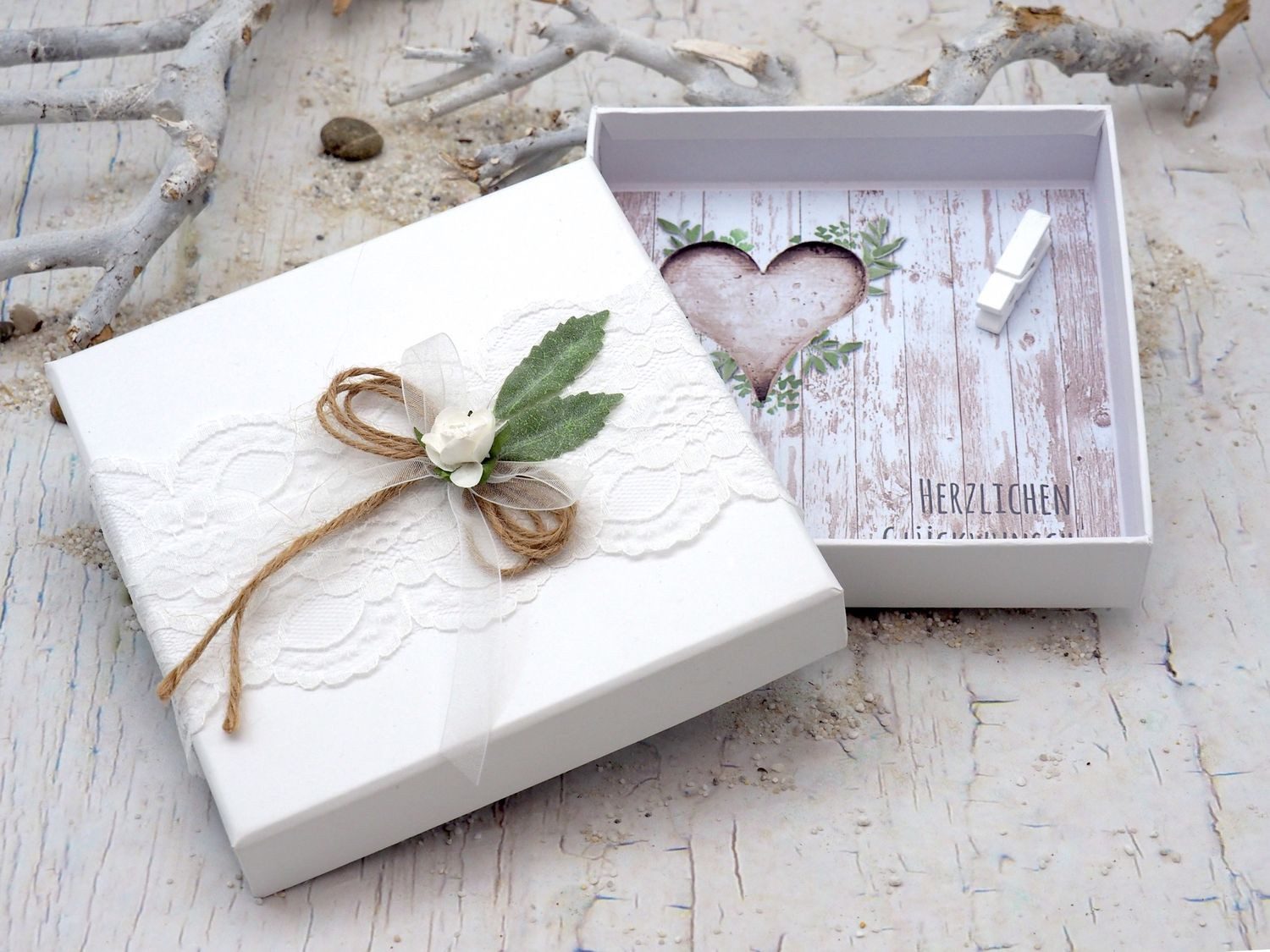 ZauberDeko Geschenkbox Geldgeschenk Verpackung Vintage Weiß Hochzeit Reise Urlaub Geburtstag