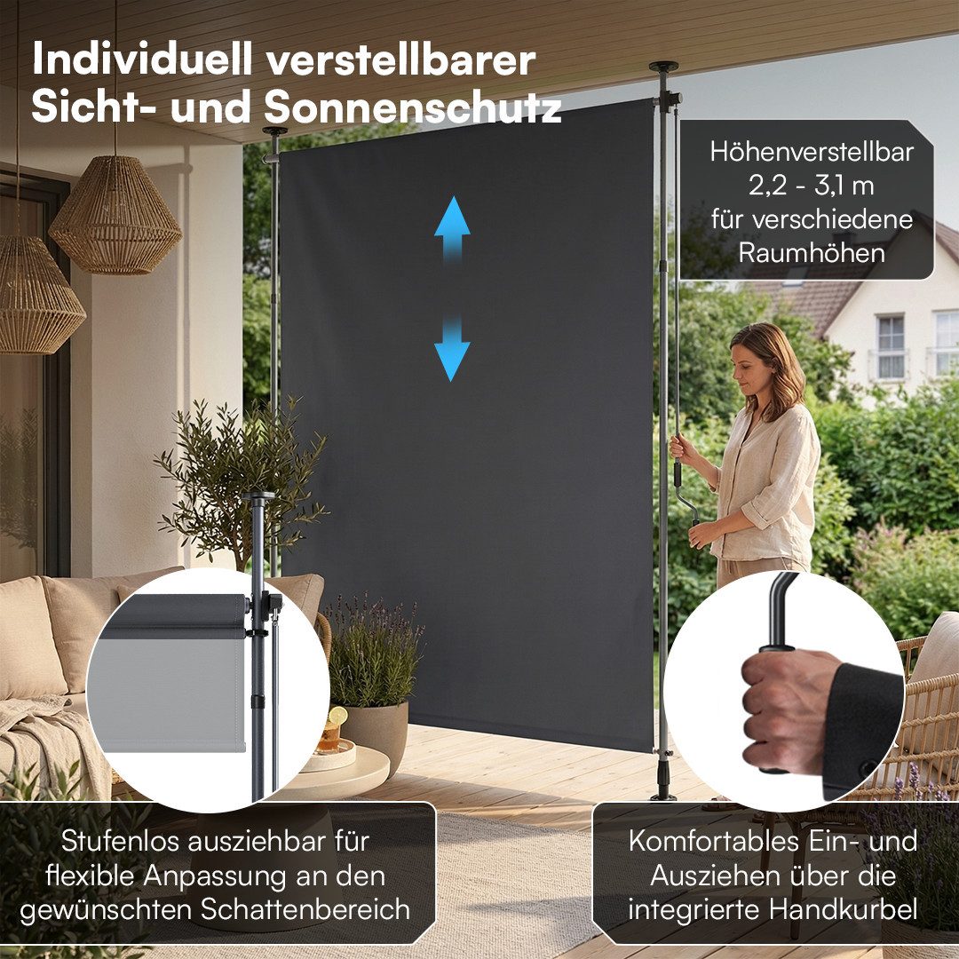 STEELSØN Senkrechtmarkise Serelia, Sichtschutz, Windschutz, Sonnenschutz (100x310 cm, Anthrazit) Vertikalmarkise wetterfest, Klemmmarkise ohne Bohren