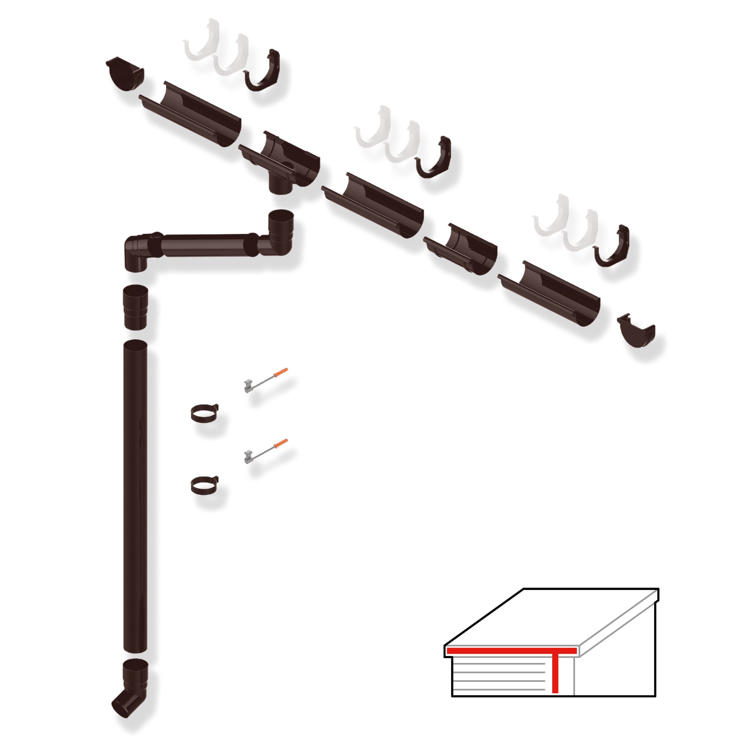 BRAVO Dachrinne, SMART Желоба-Set PVC 100/63 für Pultdächer – 4 m, 8 m, 12 m, 100/63