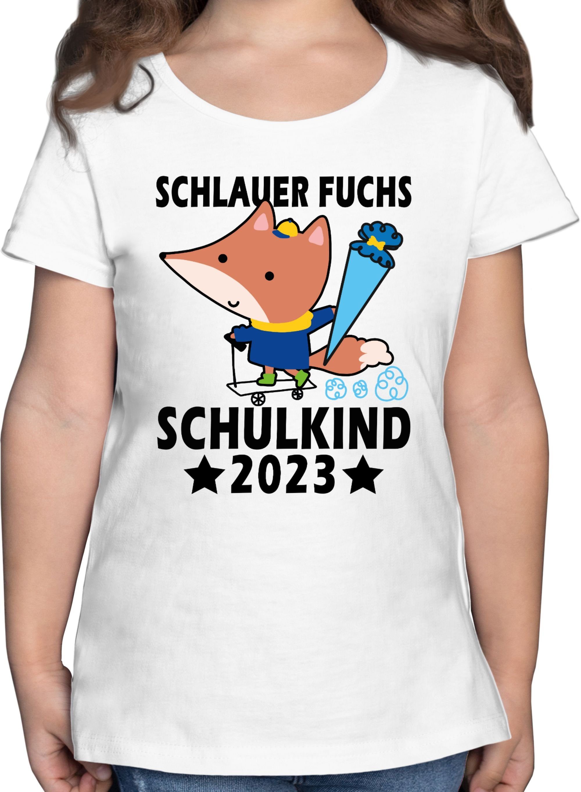 Shirtracer T-Shirt Schlauer Fuchs Schulkind 2023 - schwarz Einschulung Mädchen 3 Weiß