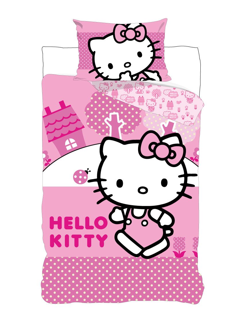 BrandMac Kinderbettwäsche Hello Kitty Rosa Bettwäsche Set 2 tlg 135 x 200 cm 100% Baumwolle, 2 teilig, Langlebig