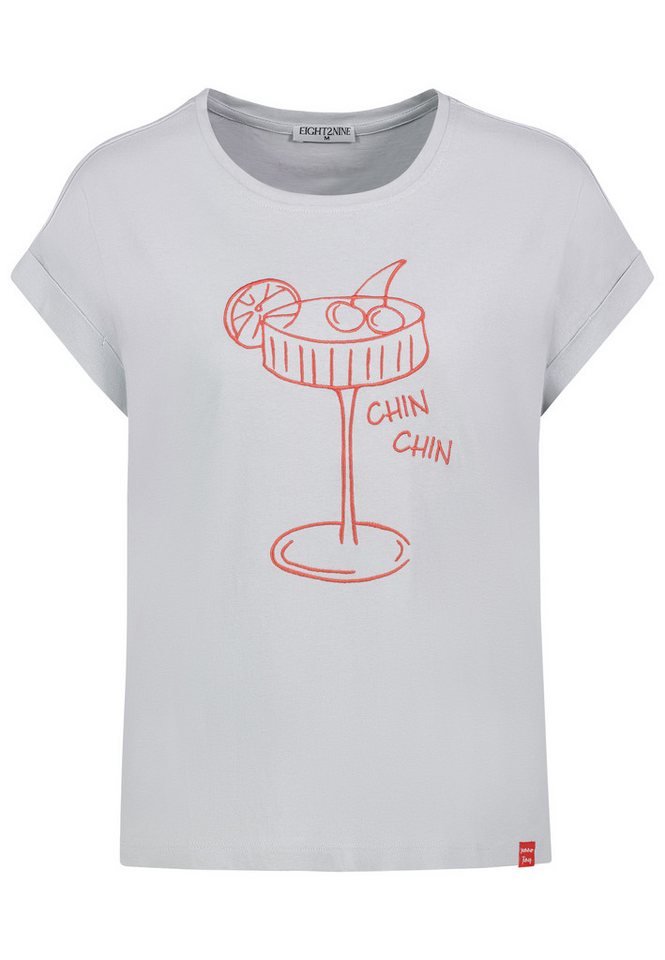 Eight2Nine T-Shirt Minimalistischer Rückenprint Kurzarm für Damen (1-tlg) Baumwolle Normal Fit Rundhals Kurzarm Einfarbig atmungsaktiv
