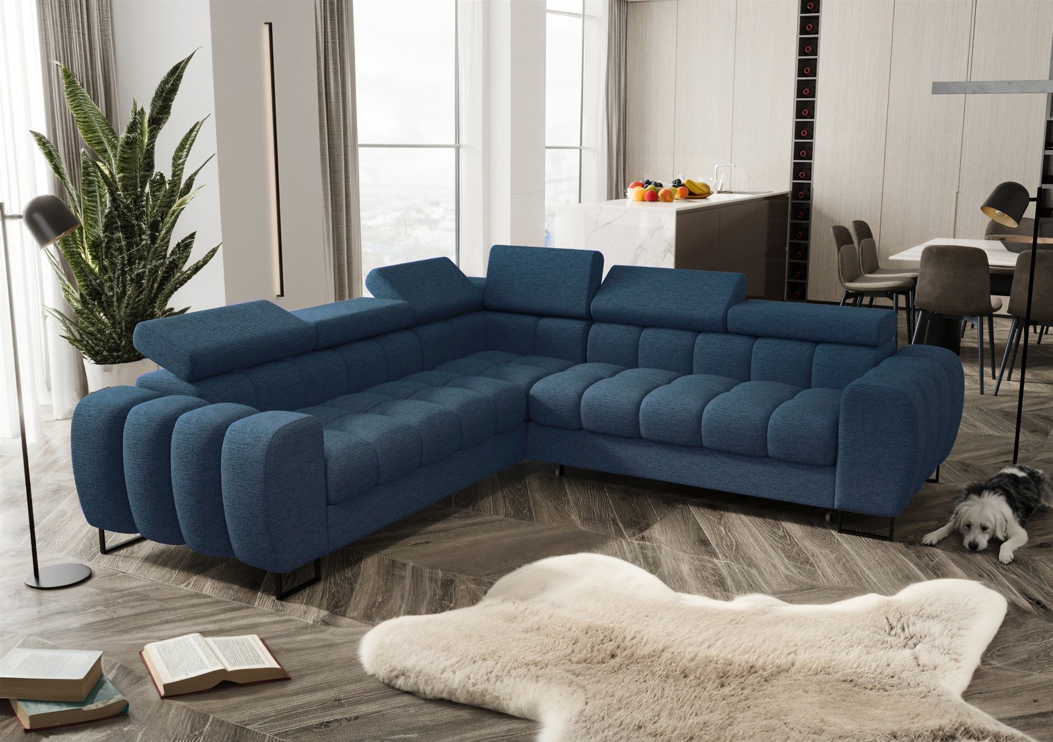 Fun Möbel Ecksofa Schlafsofa BASTIEN Seite Universal in Stoff, inkl. Bettkasten, mit Rundumbezug, ausziehbare Liegefläche