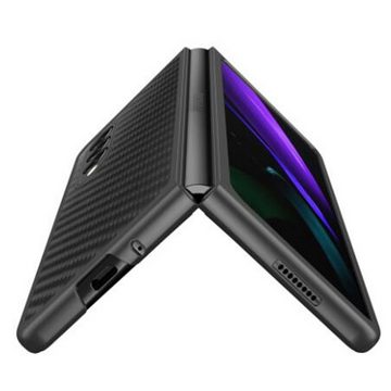 Wigento Handyhülle Für Samsung Galaxy Z Fold4 5G Carbon Kunststoff Handy Tasche Hülle Etuis Schwarz