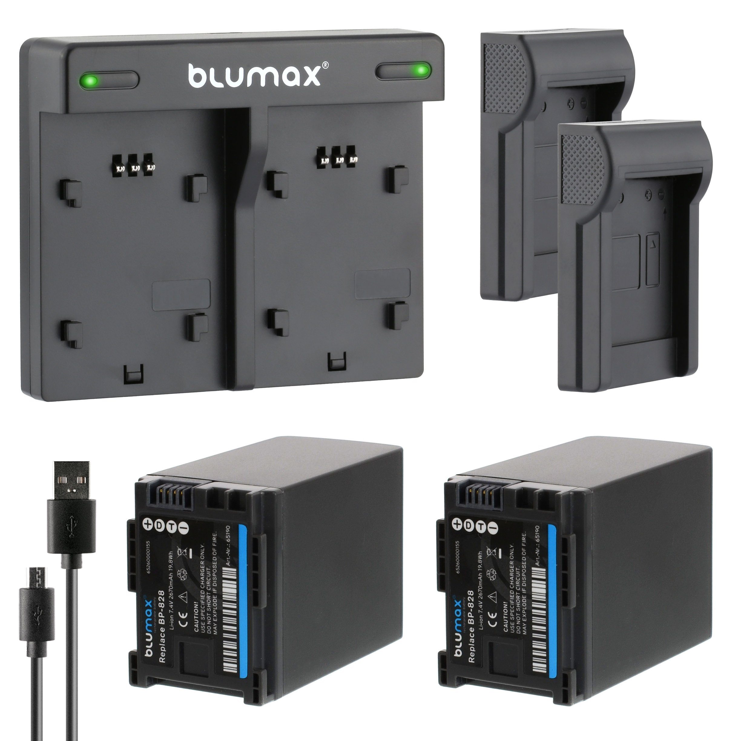 Blumax Set mit Lader BP827 mAh Kamera-Akku HF-G30 BP-828 Canon 2670 für