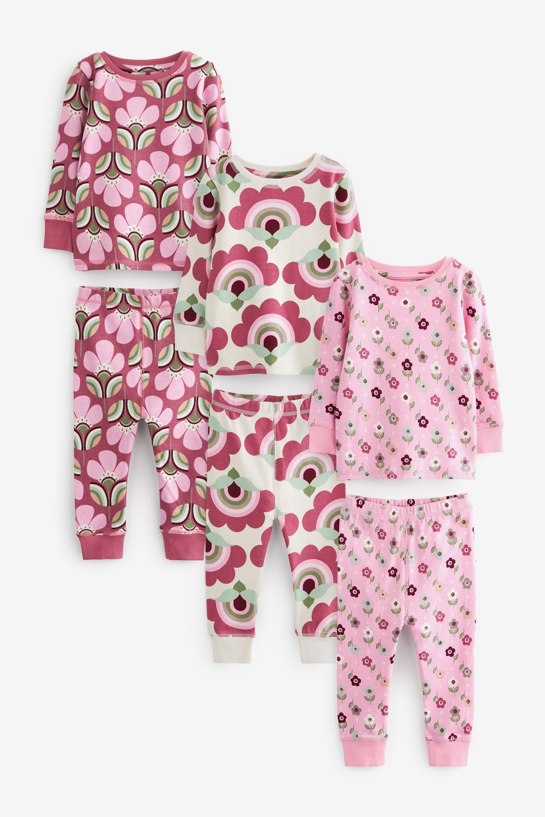 Next Pyjama 3er-Pack Schlafanzüge mit Retro-Print (6 tlg) Pink/Cream