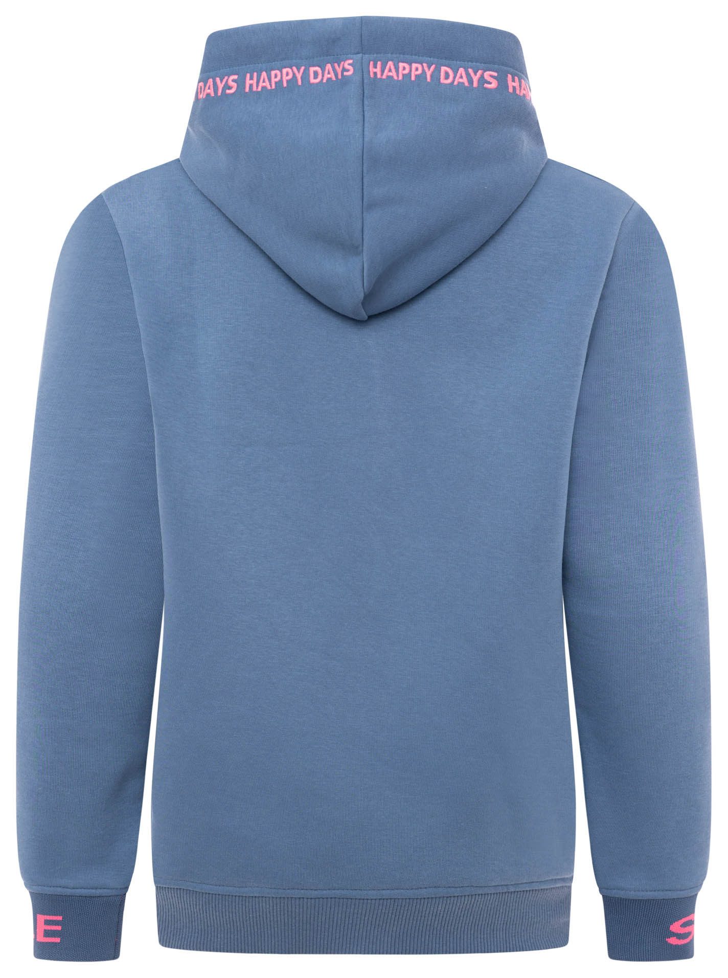 Zwillingsherz Hoodie "Happy Days" gestickte pinke Details, Kapuze, Kordelzug, Tasche vorne, Rippbündchen