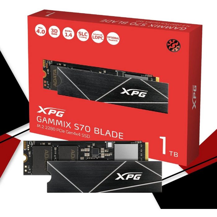 ADATA XPG Gammix S70 BLADE 1TB PCIe 4.0 Interne SSD + Heatsink PS5 PlayStation 5 Kompatibel schwarz Gaming-SSD