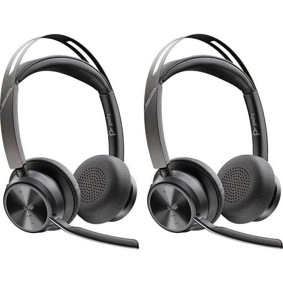 Poly Bluetooth Headset Voyager Focus 2 UC USB-A Teams Kopfhörer  (Lautstärkeregelung, Mikrofon-Stummschaltung), Drei Stufen von Advanced  Digital Hybrid Active Noise Cancelling (ANC)