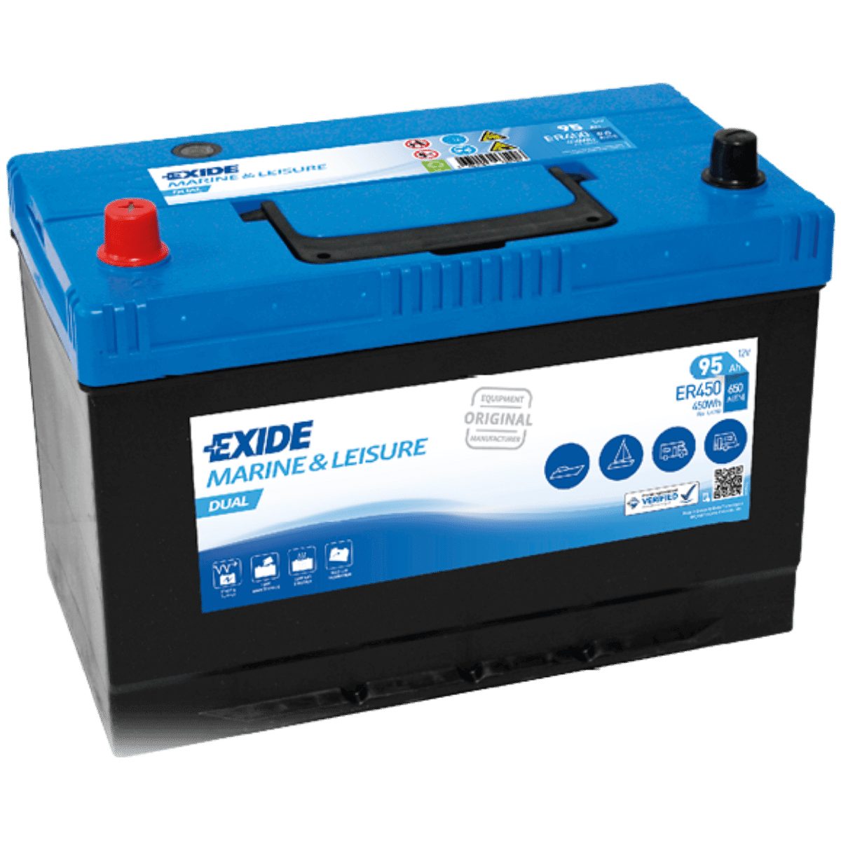 Exide Exide ER450 DUAL 12V 95Ah Versorgungsbatterie für Wohnmobil und Boot Batterie, (12 V)
