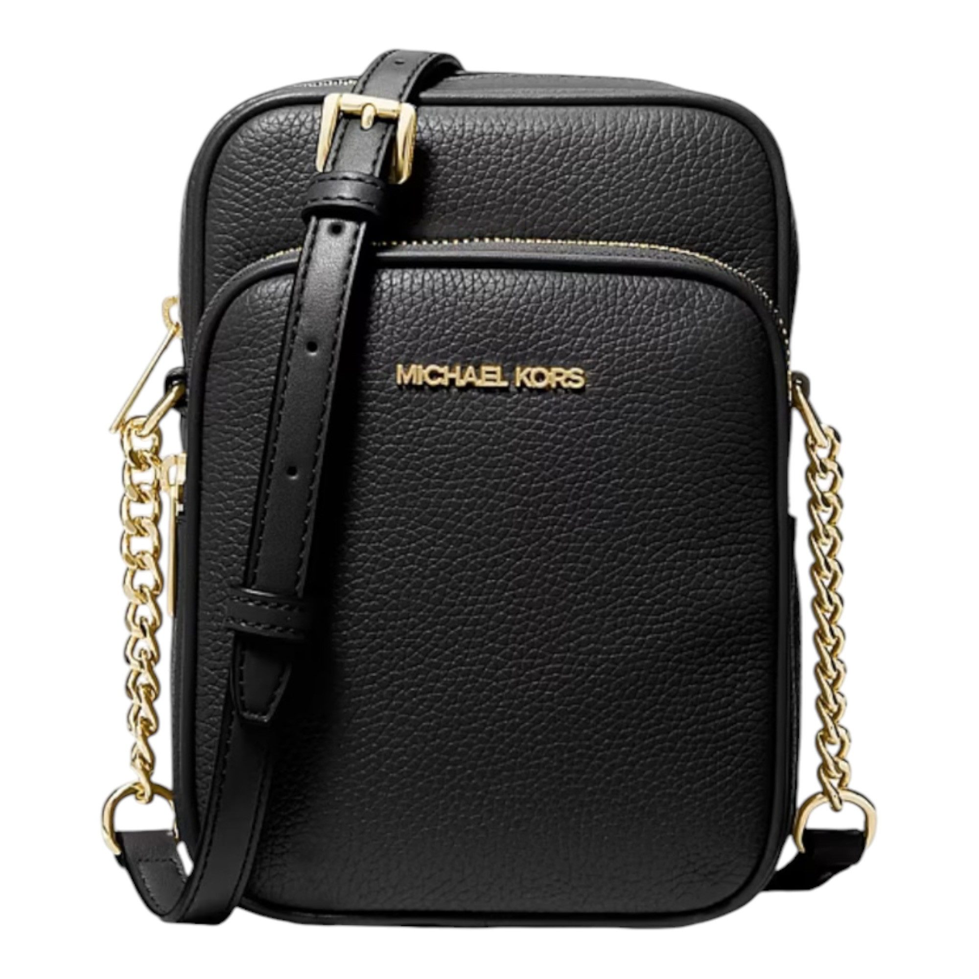 MICHAEL KORS Handtasche Michael Kors Jet Set Travel Medium Umhängetasche Leder Gold Schwarz