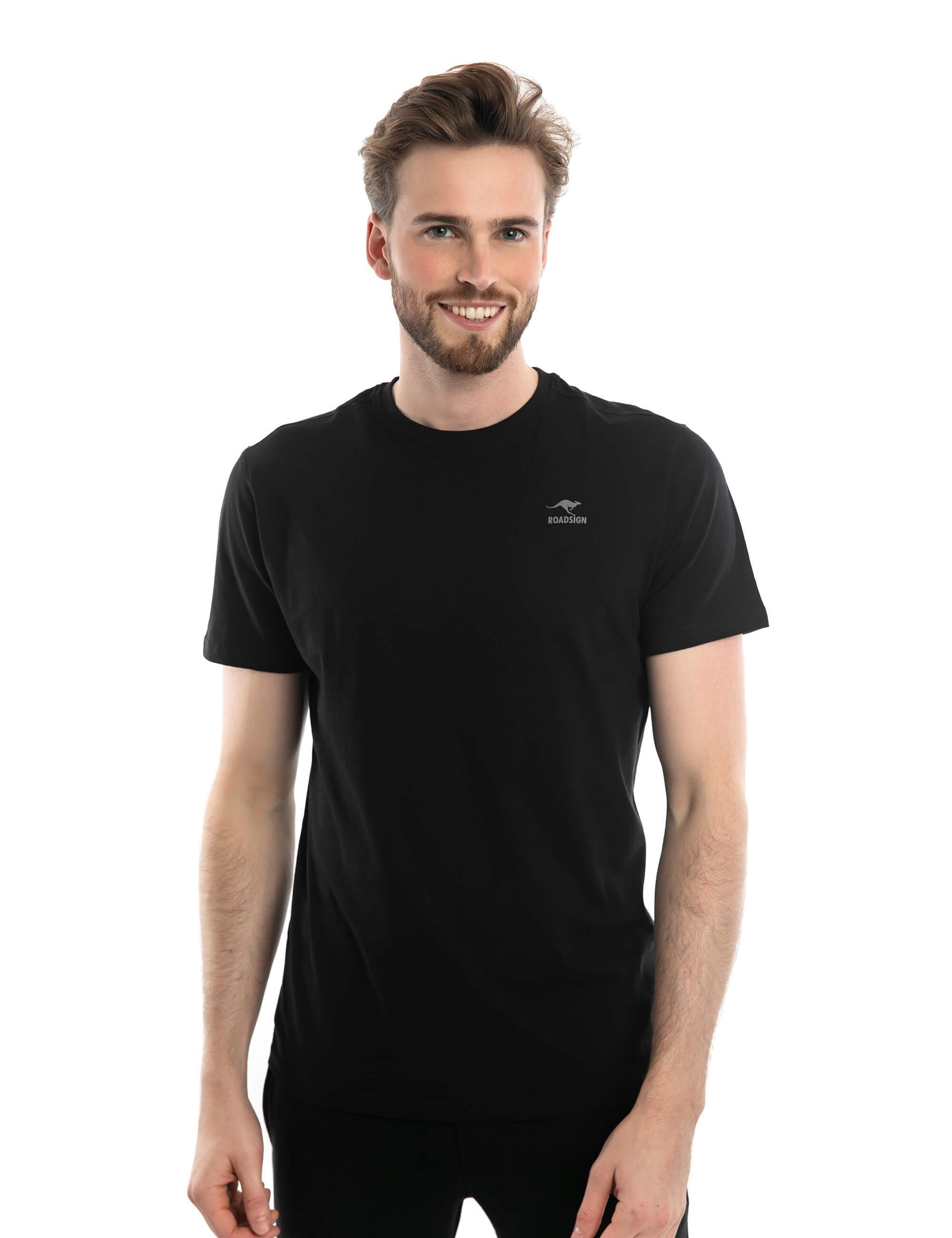 T-Shirt Baumwolle Basic 2-tlg., Rundhalsausschnitt, % 100 ROADSIGN 2er-Pack) schwarz mit (Doppelpack, australia Pack) (2-er