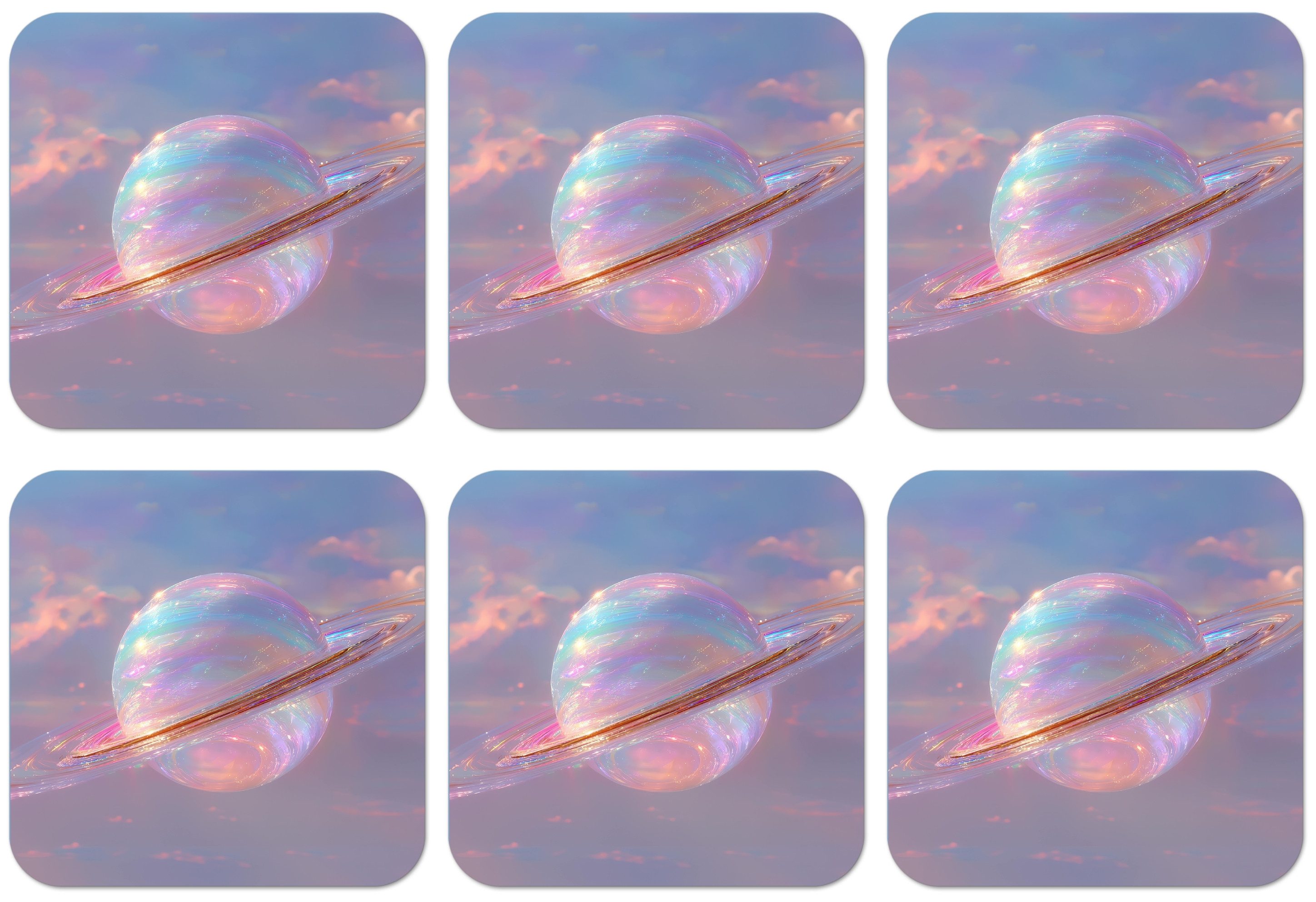 MuchoWow Glasuntersetzer Planet - Himmel - Wolken - Pastelltöne, Zubehör für Gläser, 6-tlg., Tassenuntersetzer Kork, Quadrat, Untersetzer Set Gläser, 10x10 cm