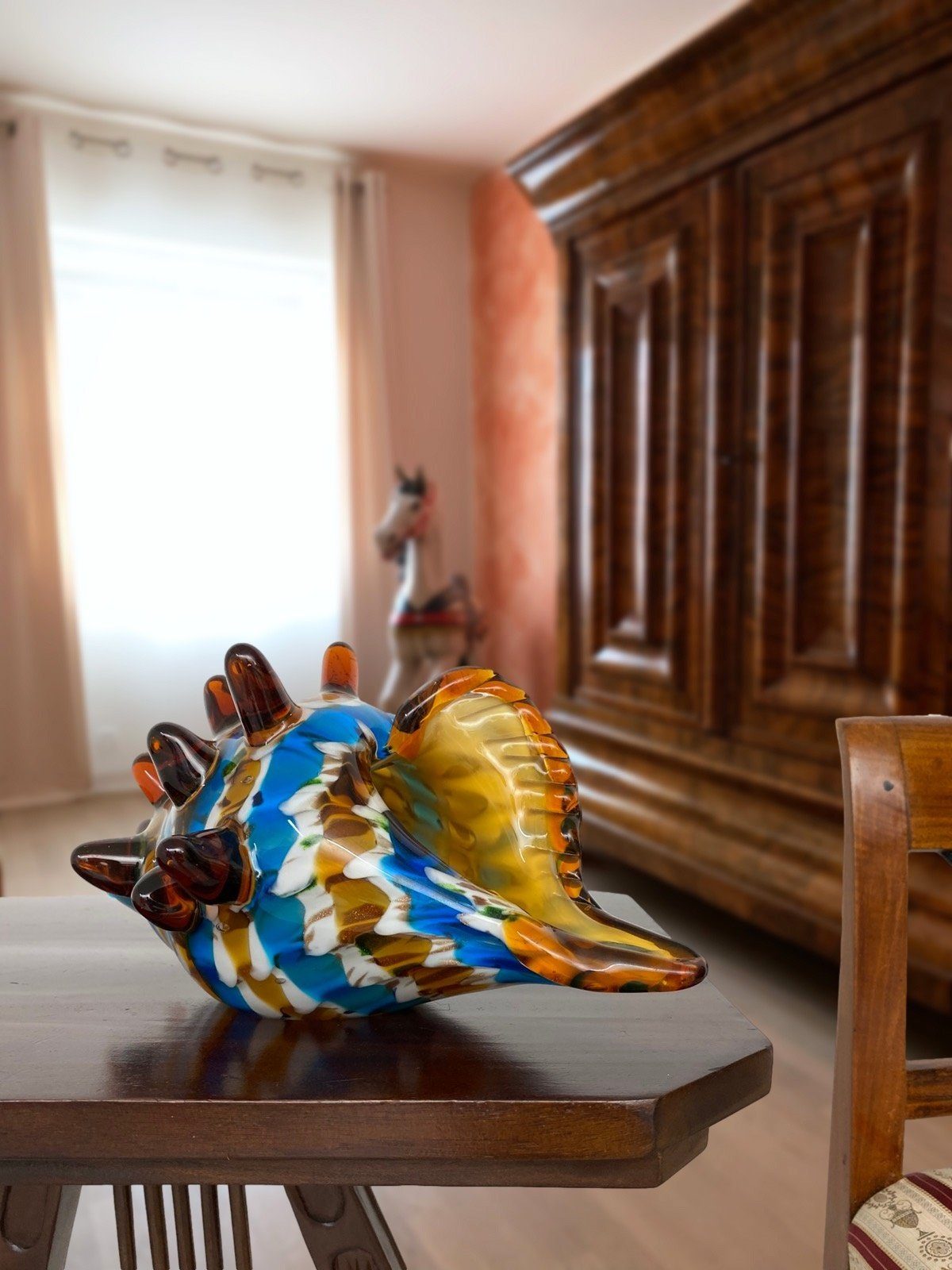 Aubaho Dekofigur Glasfigur Figur Glasskulptur Antik-S Murano-Stil Glas Skulptur Muschel
