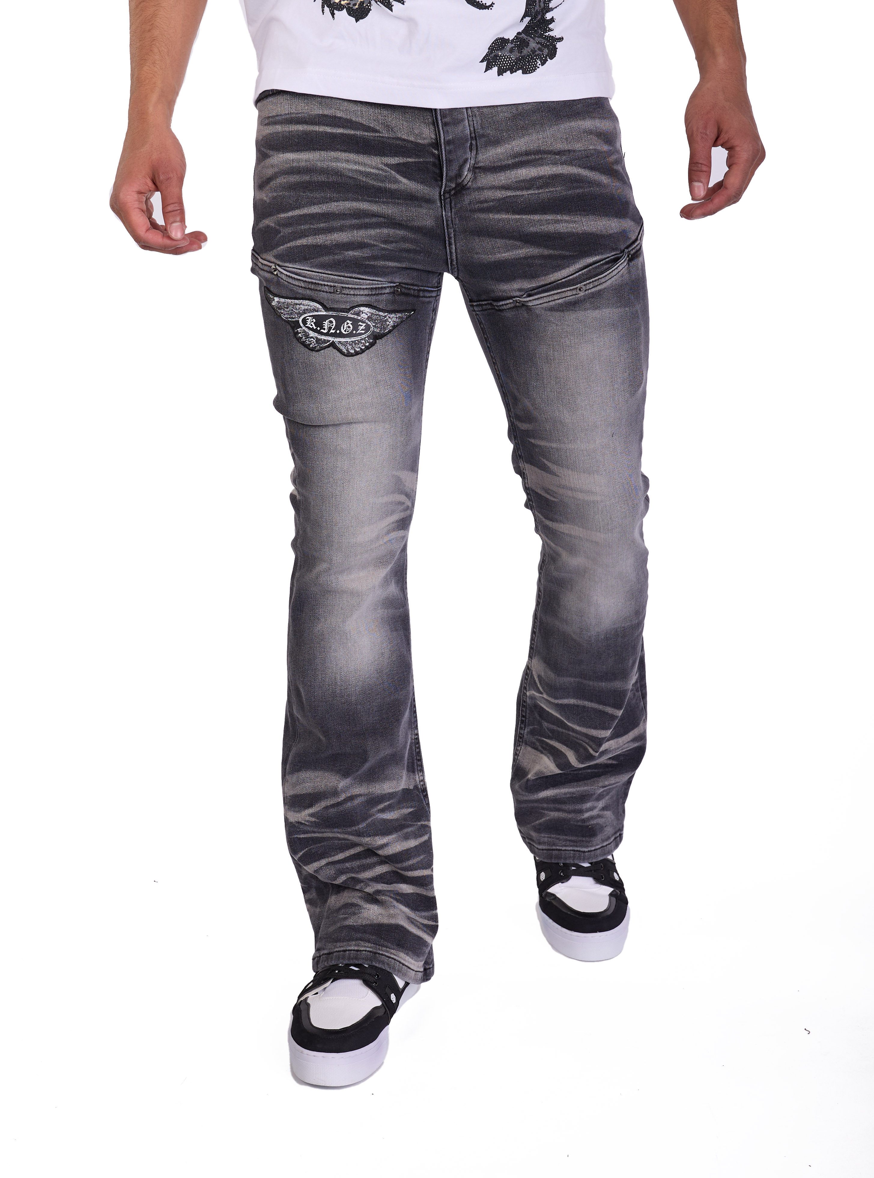 KINGZ Bootcut-Jeans Designer Schlaghose im Vintage Look