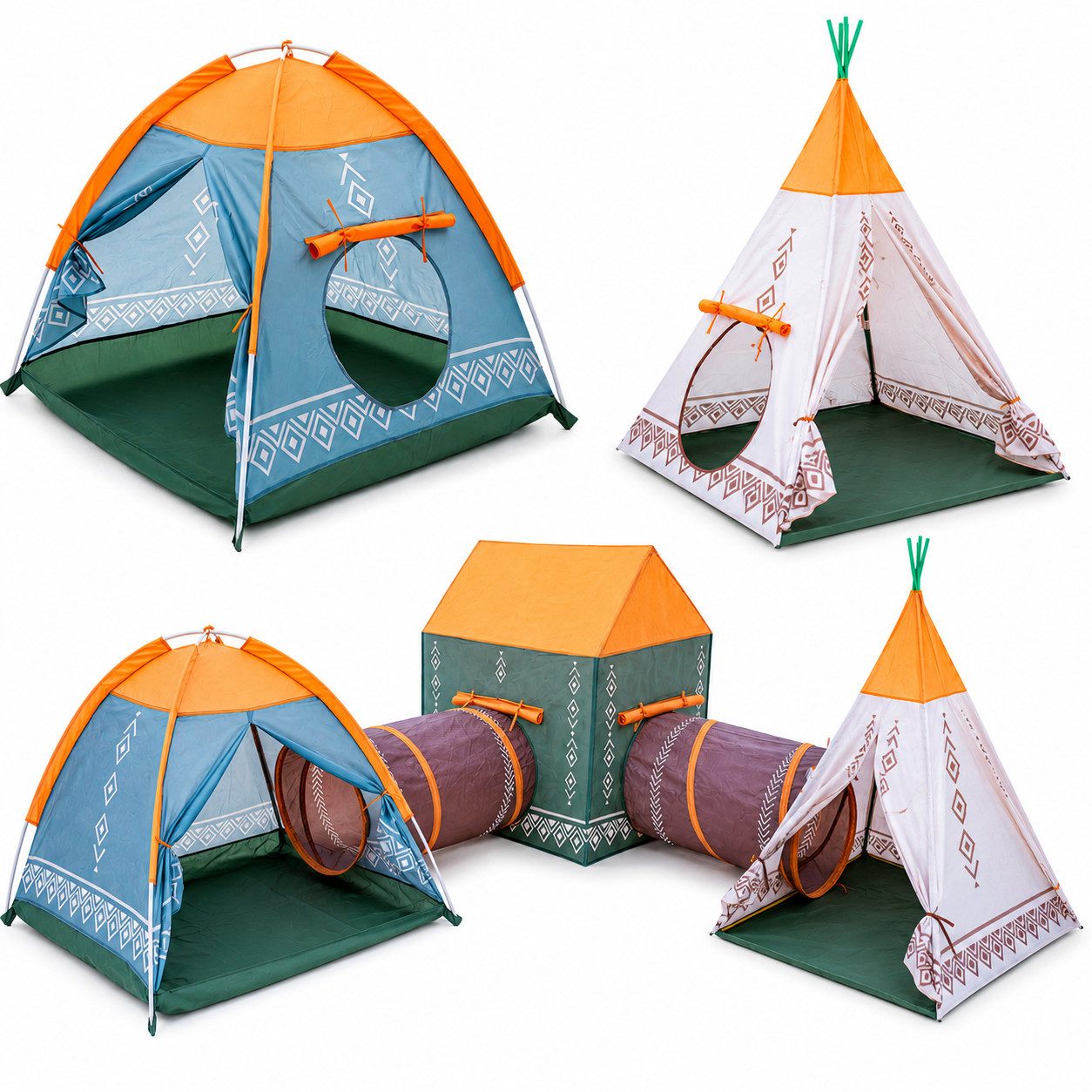 COIL Spielzelt Kinderspielzelt, Kinderzelt, Zelt für Kinder, Zelt, (5-tlg) Krabbeltunnel, Tipi, Teilhaus, Spielhaus, für Kinder ab 3 Jahren