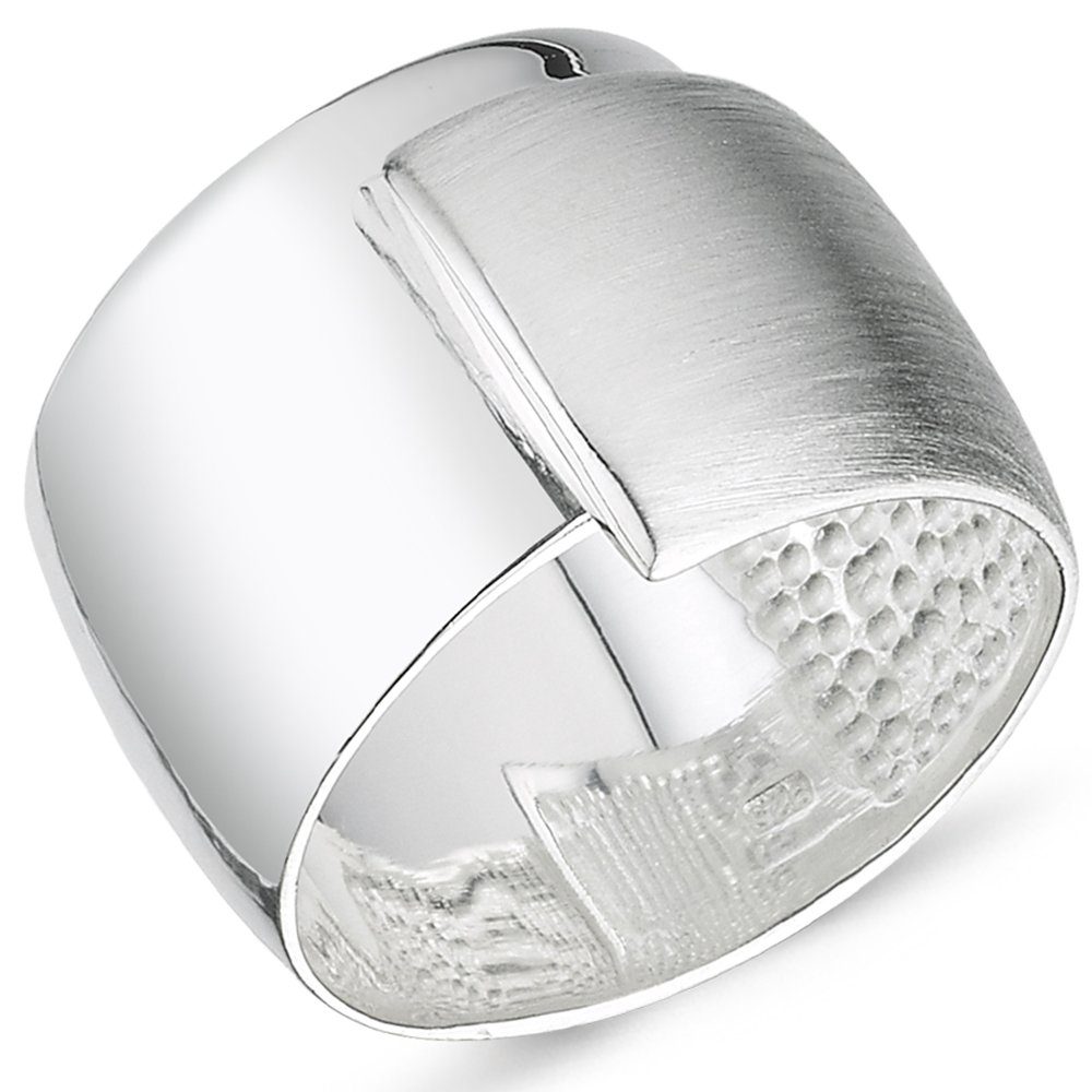 Vinani Silberring, Vinani Design Ring massiv breit glänzend mattiert 925  Sterling Silber Größe 64 (20,4) 2RLW