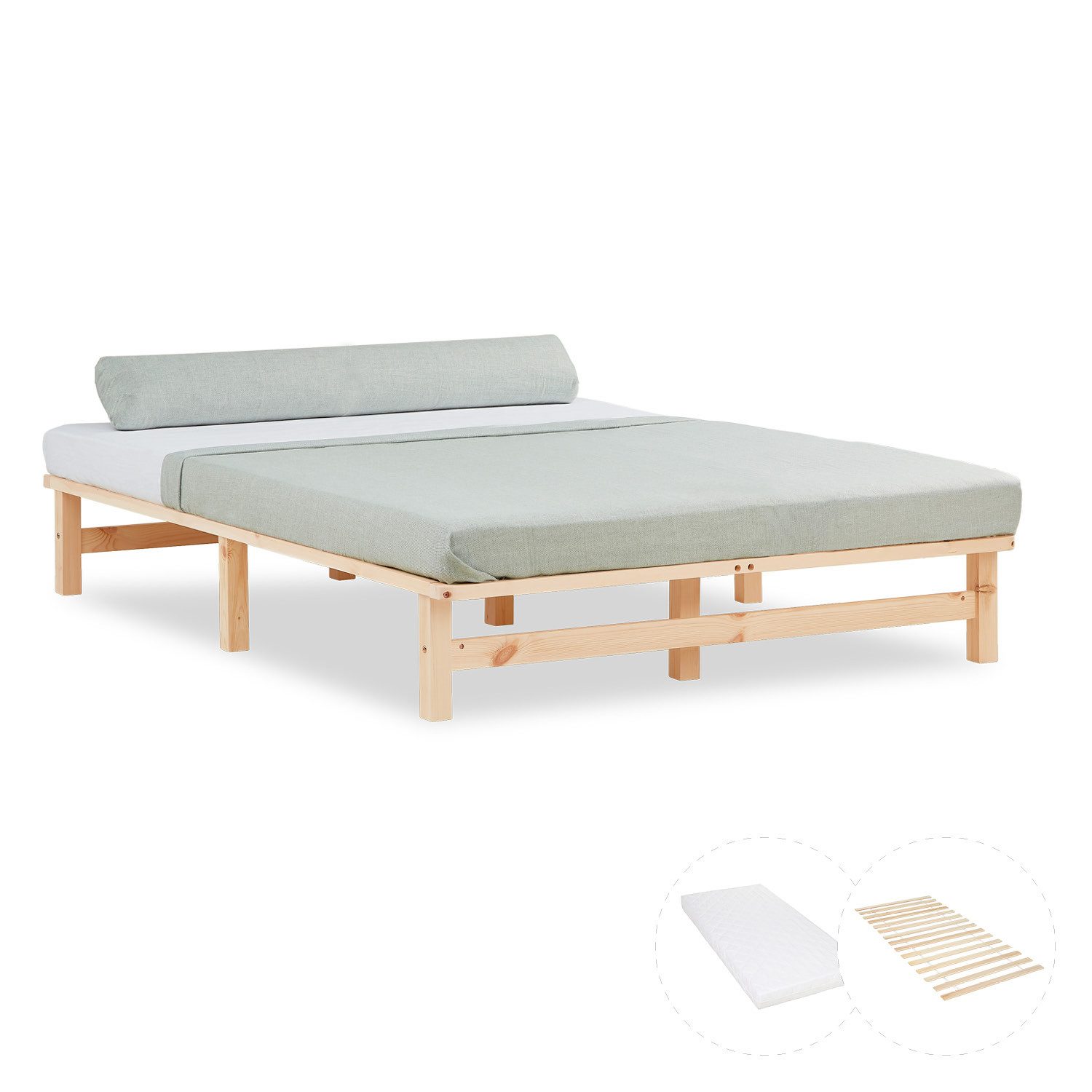 Homestyle4u Holzbett 90/100/140x200 Palettenbett Massivholzbett Futonbett günstig online kaufen