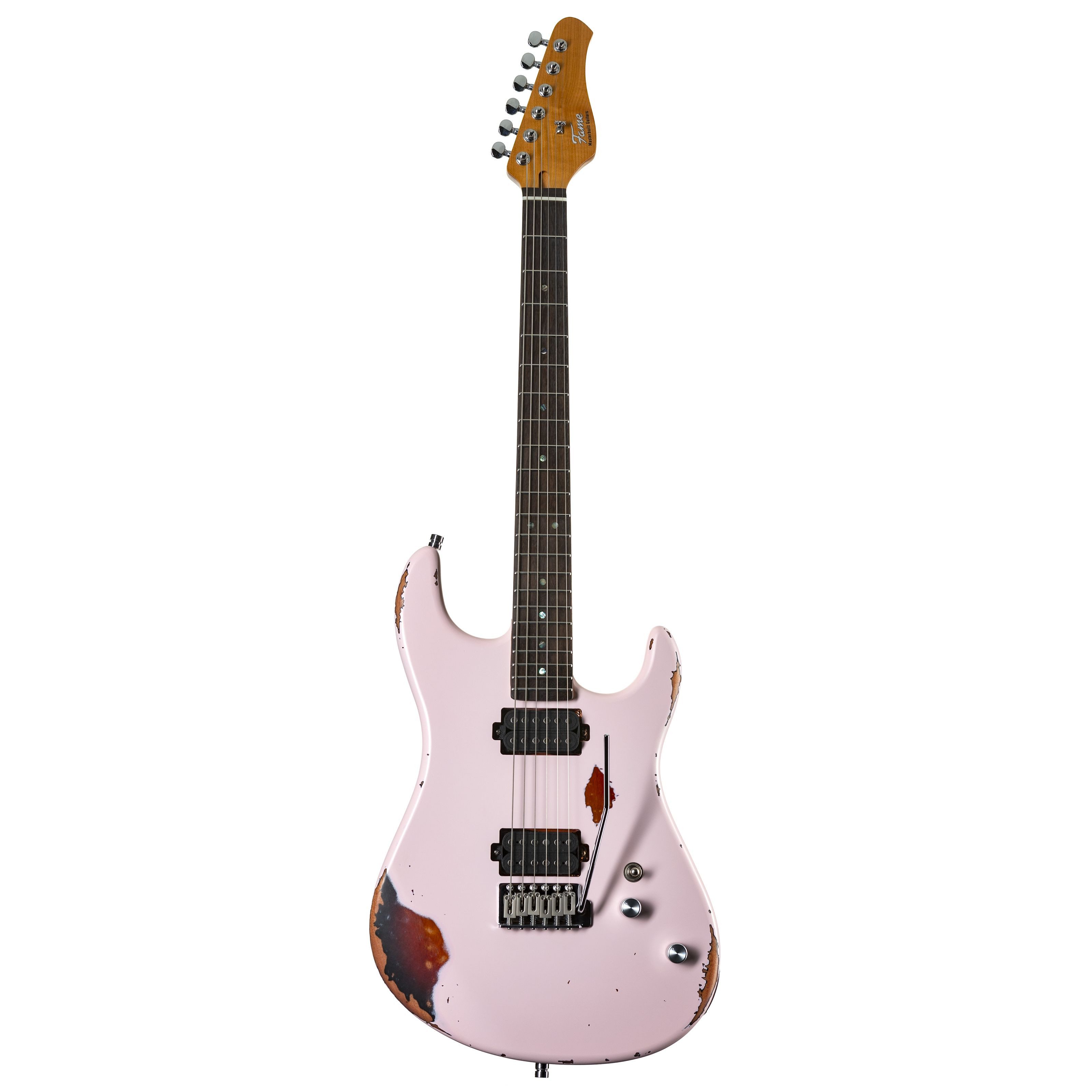 FAME E-Gitarre, E-Gitarren, ST-Modelle, Custom ST RW Worn Strawberry over Sunburst - E-Gitarre