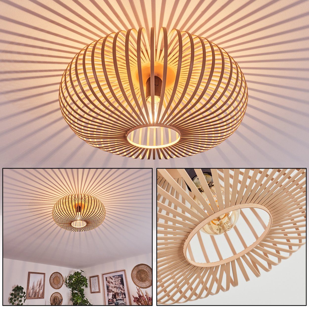hofstein Deckenleuchte moderne Deckenlampe aus Metall in Schwarz/Hellbraun/Beige, ohne Leuchtmittel, Deckenleuchte Lichteffekt, Ø40,5cm, 1x E27, ohne Leuchtmitt – Bild 2 von 5