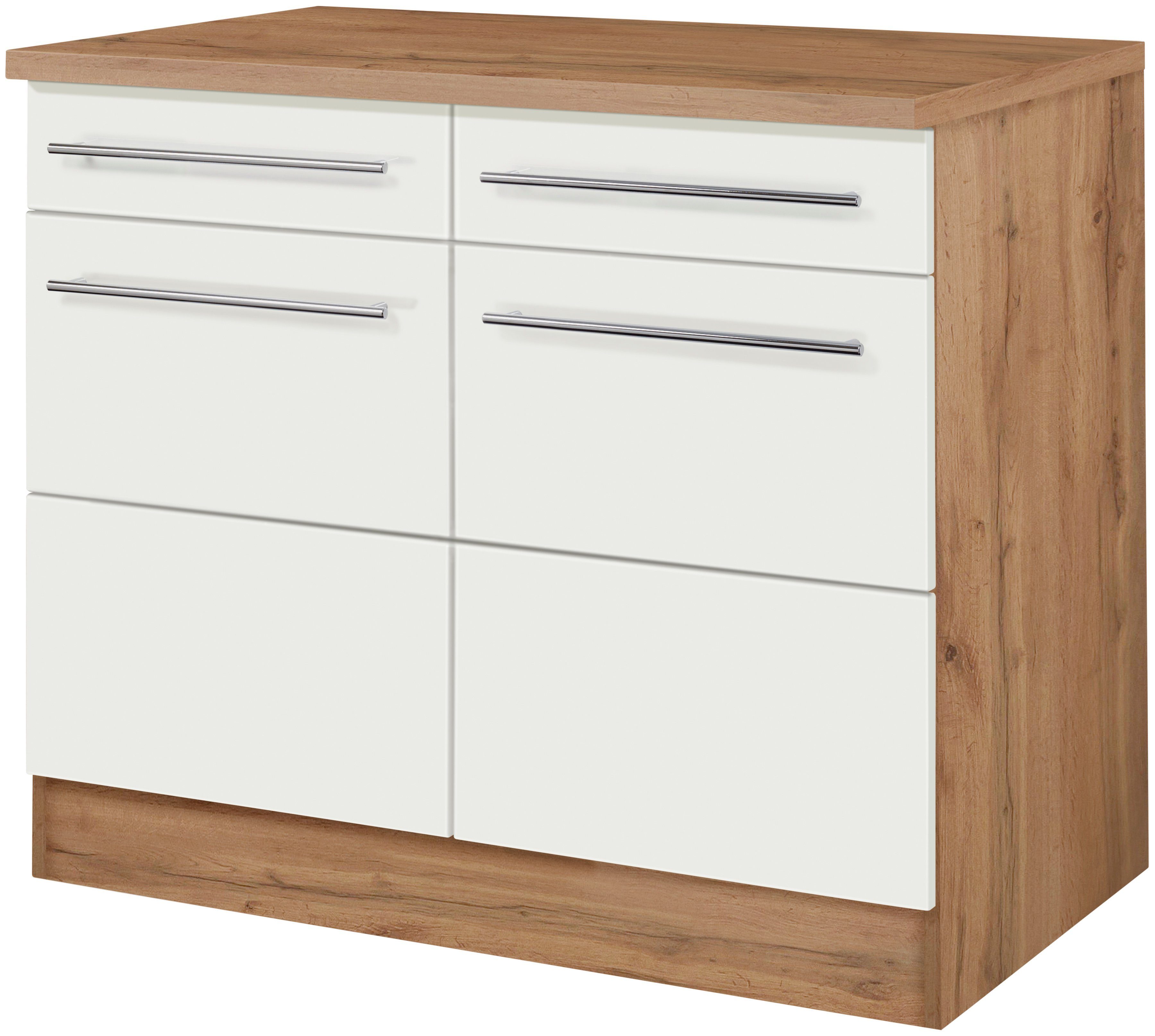 HELD MÖBEL Unterschrank Wien Breite 100 cm, 2 Türen, 2 Schubkästen, für viel Stauraum