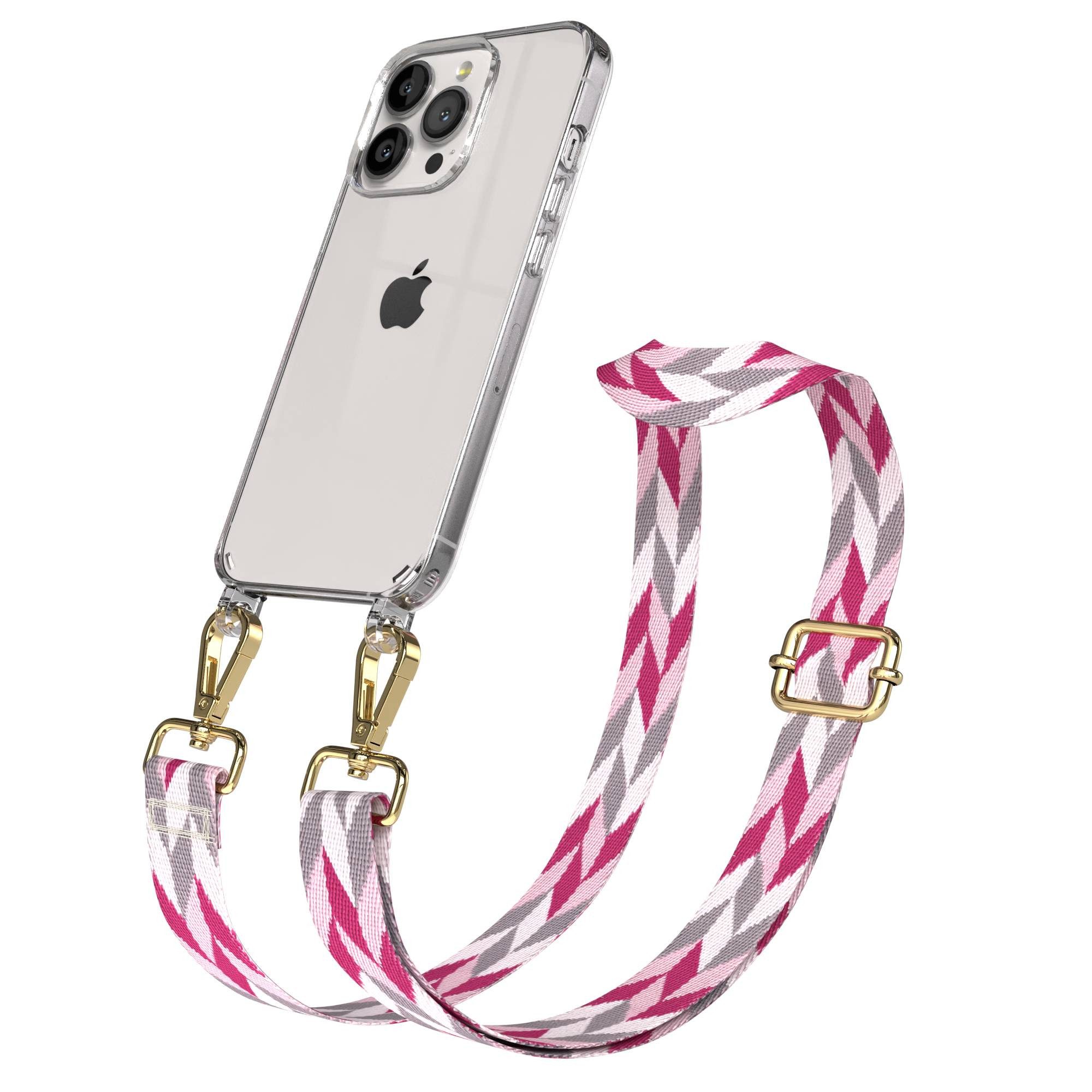 EAZY CASE Handykette Umhängeband für Apple iPhone 13 Pro 6,1 Zoll, Handyhülle Crossbody Pink Mix Necklace