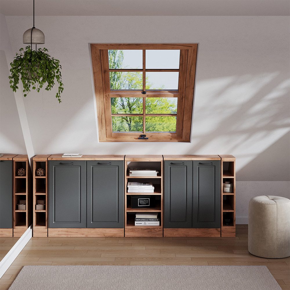Vicco Kommode Rion, Anthrazit Landhaus/Goldkraft Eiche, 210 cm 5er Set Schrankkor... (5 St)