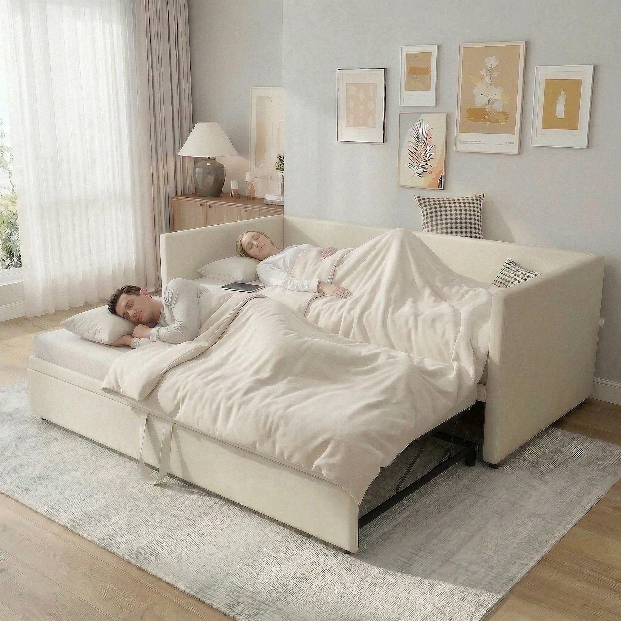 Furnishings Home Polsterbett Daybett Tagesbett Ausziehbett (1 tlg), Schlafsofa, Mit Unterbett, 90x200 cm/180x200 cm, Lattenrost, Samt