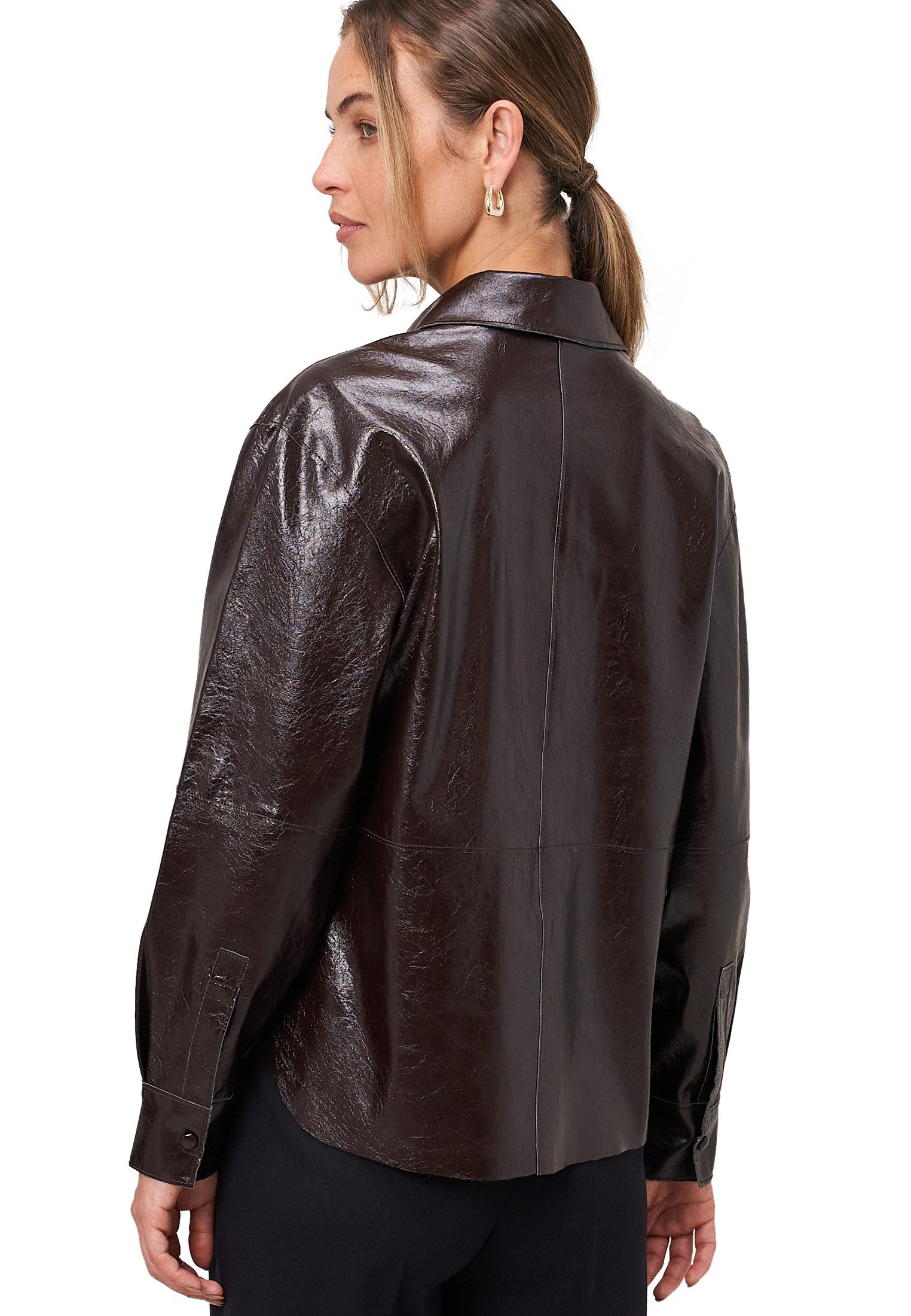 Zero Hemdbluse Damen im Lederlook Knopfleiste