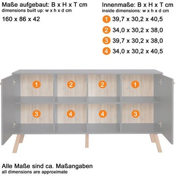 Lomadox Babyzimmer-Komplettset MANISA-19, (4-St), weiß, graphit, Buche Nb., wahlweise blau oder rosa, Babybett