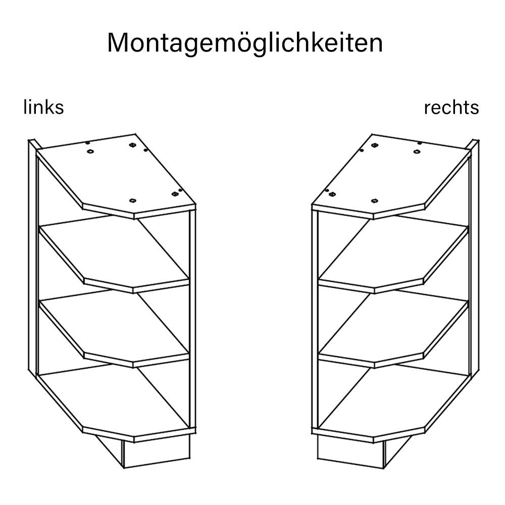 Feldmann-Wohnen Unterschrank D6/30 (D6/30, 3 Ablagefächer, 1-St., moderne Optik, wahlweise links oder rechts anstellbar) 30x65,5x82cm grau