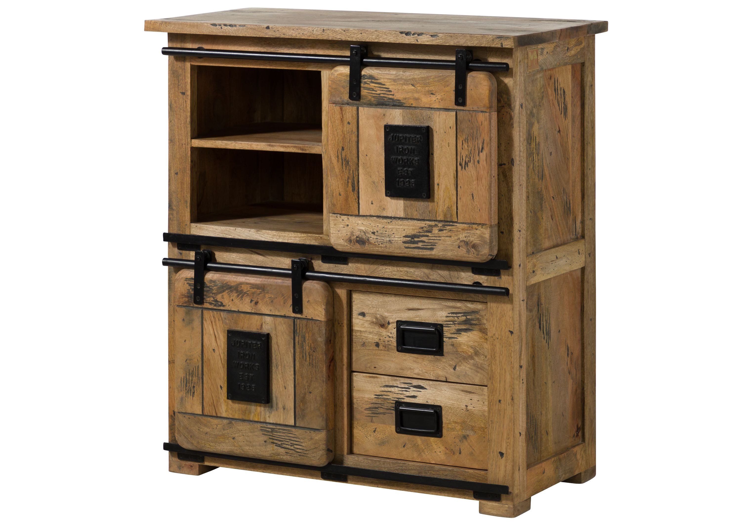 Massivmoebel24 Highboard RAILWAY Mango Massivholz natur (Massivholz montiert 52 kg RAILWAY #1005), Mango 90x45x100 cm (BxTxH) natur lackiert