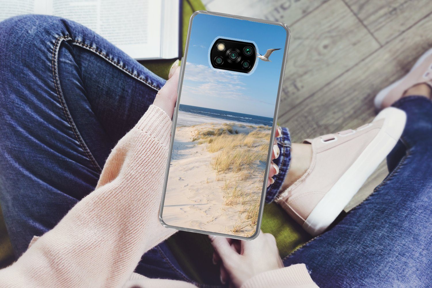 MuchoWow Handyhülle für Xiaomi Poco X3 Pro Düne - Möwe - Strand - Meer - Sonne, Phone Case, Silikon, Schutzhülle Dünn