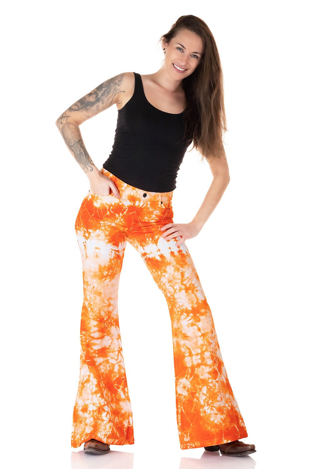 Comycom Schlaghose Damen Batik orange weiss