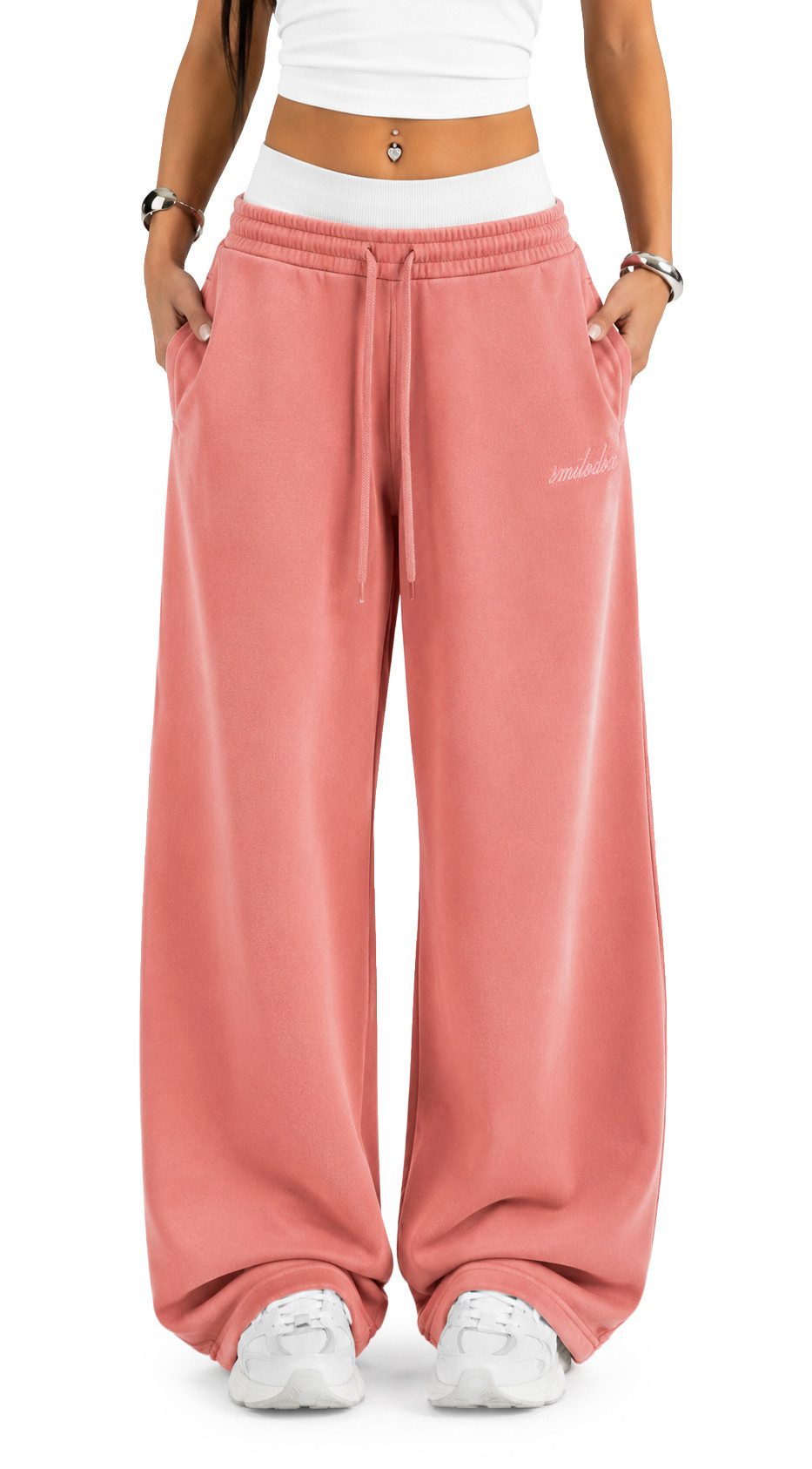 Smilodox Jogginghose Yelin, Trainingshose Oversized Fit, Wide-Leg, Gym & Freizeit Elastischer Bund, Kordelzug, Weites Bein, Dezentes Logo