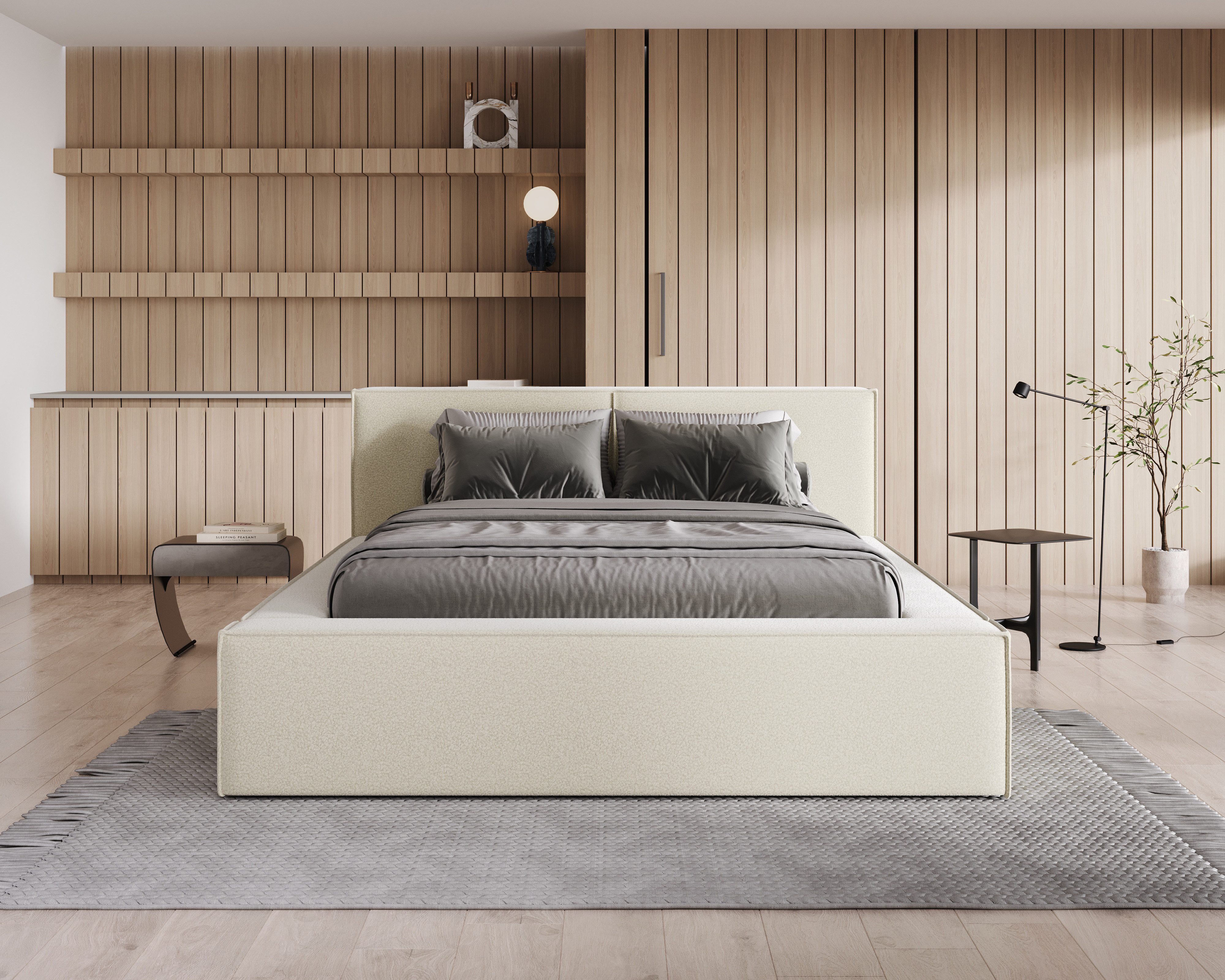 Chilly Möbel Polsterbett Bouclé Stoff mit Stauraum und Hubfunktion Holzrahmen (Boxbett ohne Matratze in vielen Farben, 140x200 160x200 180x200 200x200cm), gepolstertem Kopfteil Bettkasten modern