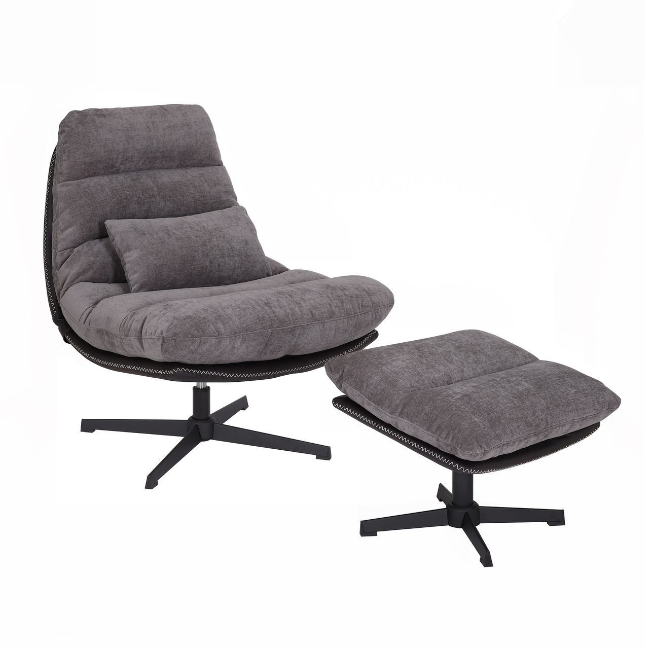 Better Home Relaxsessel gepolsterter Drehstuhl, Relaxsessel mit Hocker hellgrau & schwarz