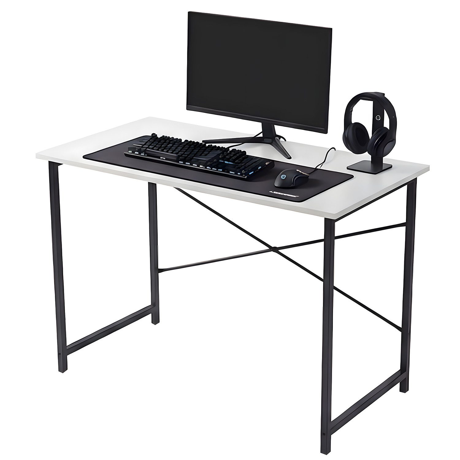 SURFOU Schreibtisch Computertisch Bürotisch Gaming Tisch PC Tisch (mit Metallgestell für Arbeitszimmer, Schlafzimmer, Wohnzimmer), für Büro Homeoffice Arbeitszimmer Schlafzimmer, aus Holzwerkstoff
