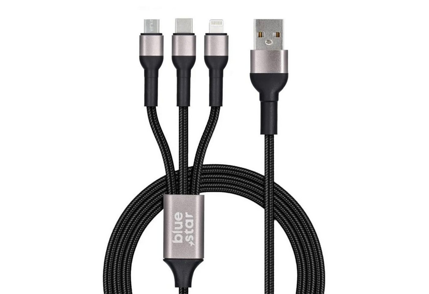 COFI 1453 Datenkabel Blue Star – 3in1 mit Micro-USB-, USB-C- und iPhone-Buchsen Smartphone-Kabel
