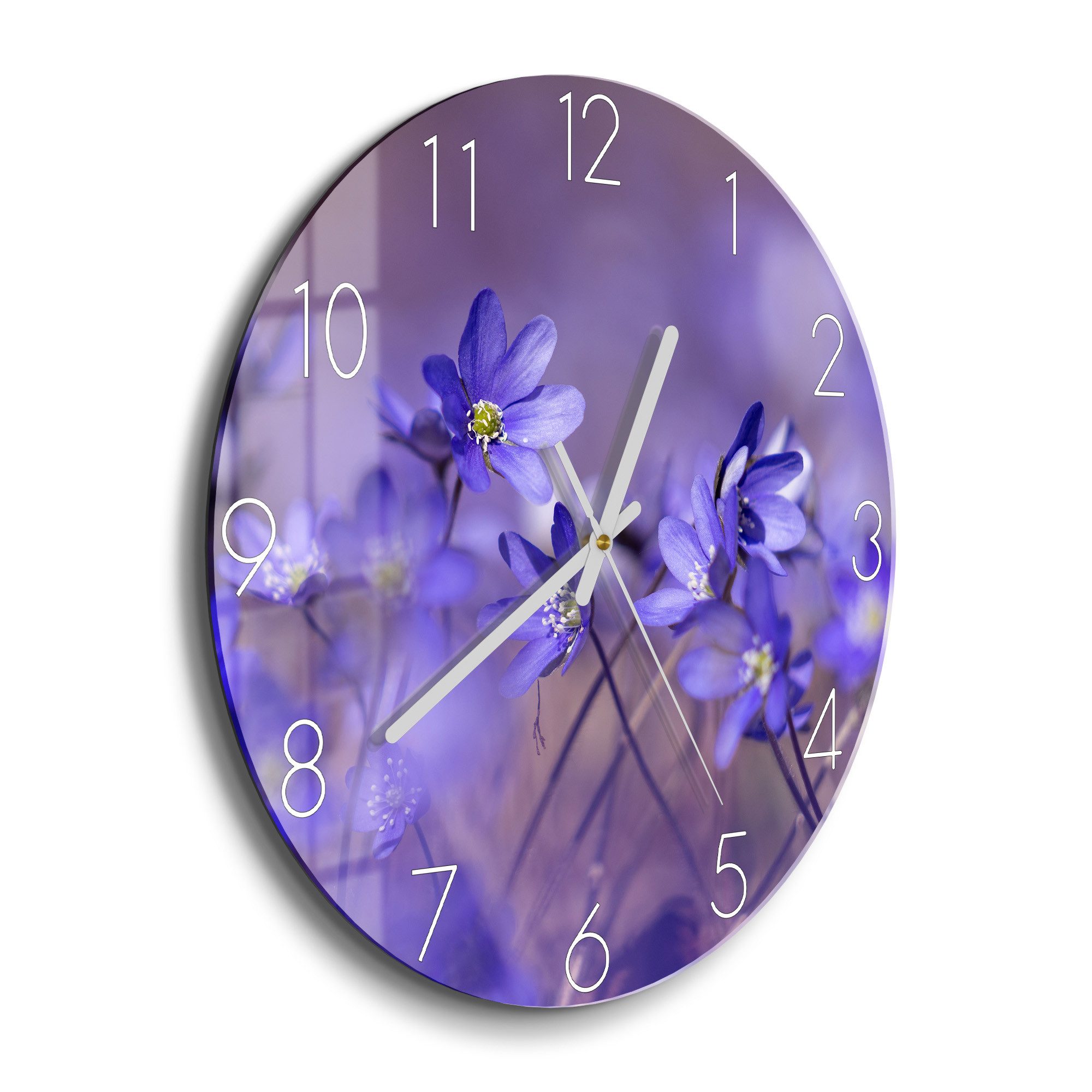 DEQORI Wanduhr 'Blaue Traumblüten' (Glas Glasuhr modern Wand Uhr Design Küchenuhr)