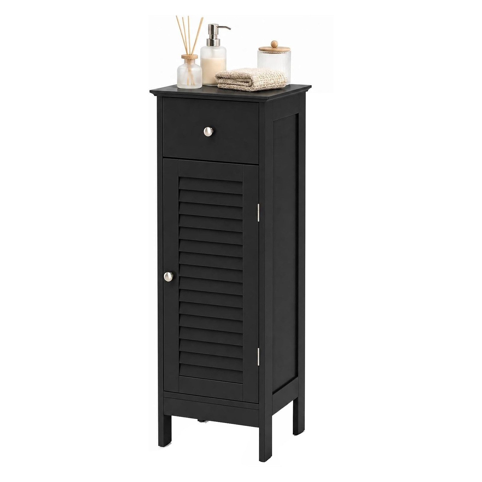 KOMFOTTEU Midischrank Badzimmerschrank mit Schublade,mit Lamellentür & verstellbarem Regal