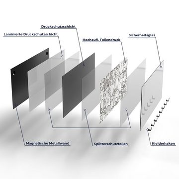 DEQORI Kleiderhaken 'Comic-Katzen', Glas Garderobe Paneel magnetisch beschreibbar