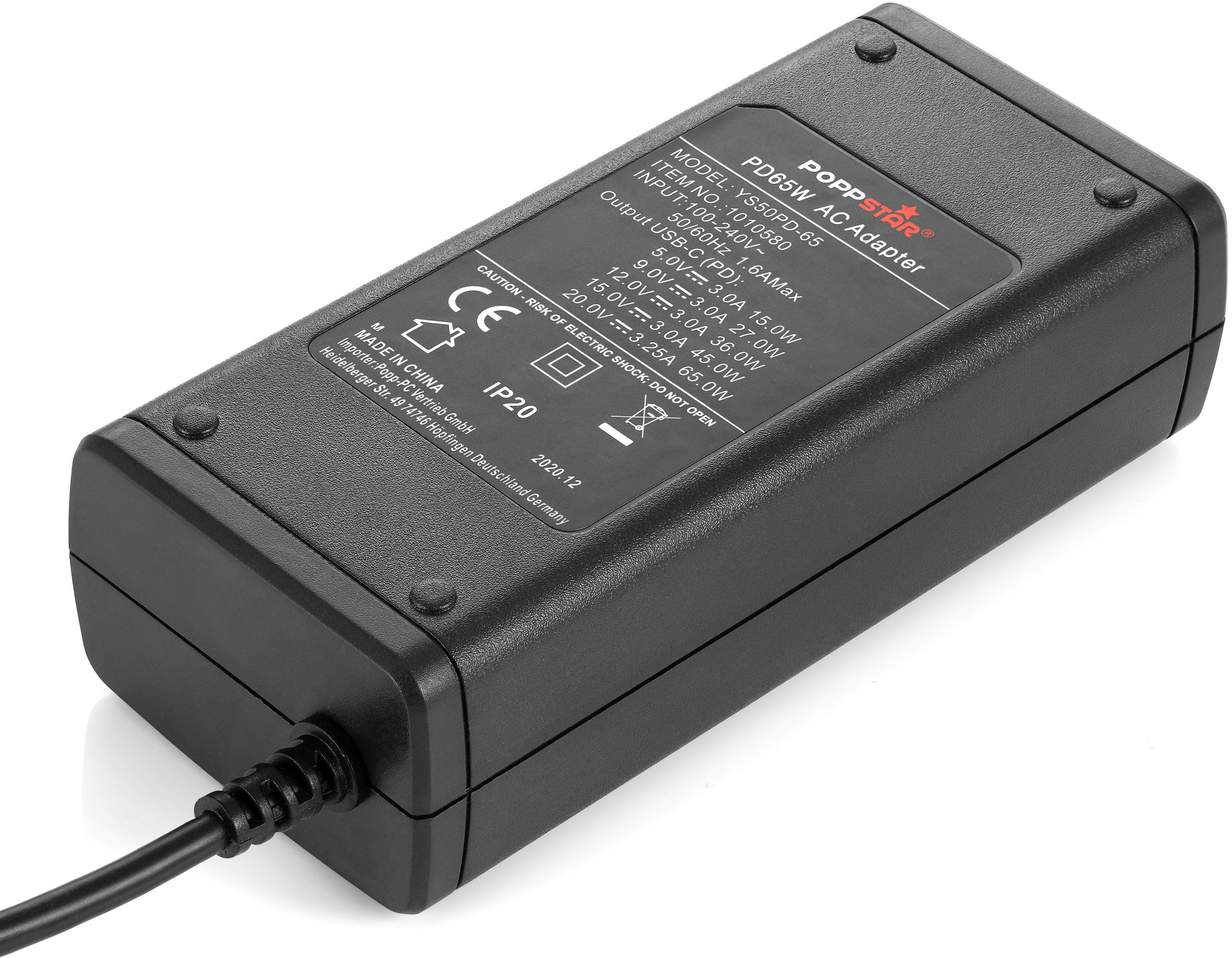 Poppstar Universal USB-C Netzteil 65W für Laptop / Notebook USB-Ladegerät (1-tlg., 5V 9V 12V 15V DC (max. 3A) / 20V DC (max. 3,25A), Laptop Ladegerät 65W mit US – Bild 5 von 5