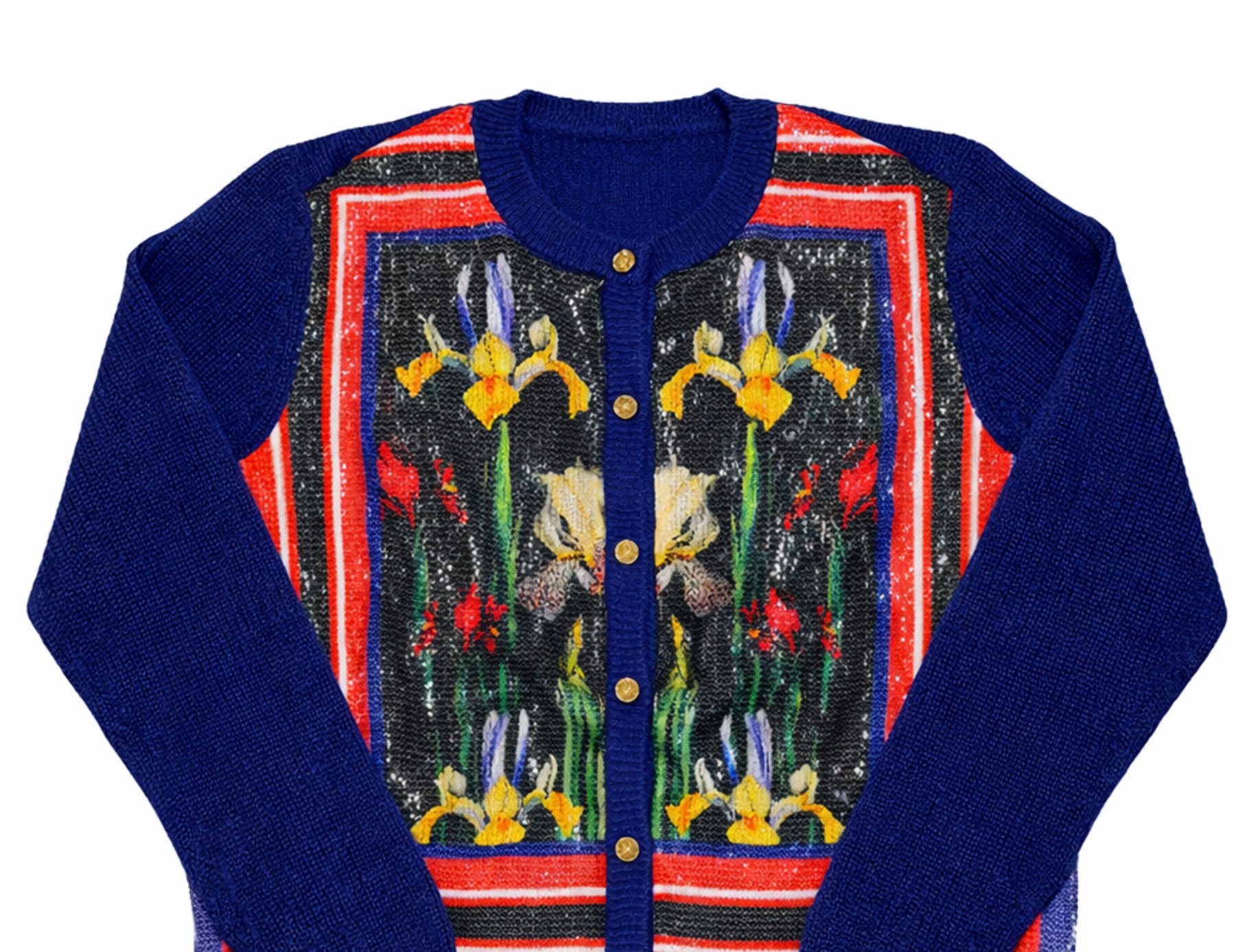 CLASS ROBERTO CAVALLI Cardigan Damen Strickjacke Sequin Embellished Jacke Floral Cardigan Paillettenverzierung